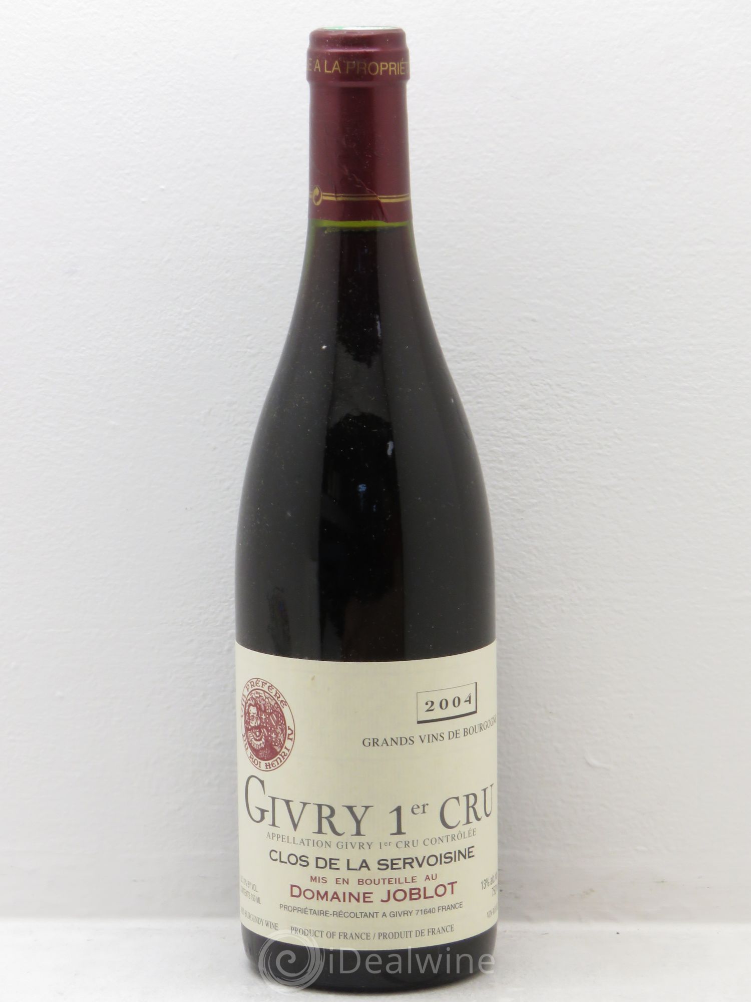 Givry 1er Cru Servoisine Joblot (Domaine) 2004 - Lot de 6 bouteilles - 0
