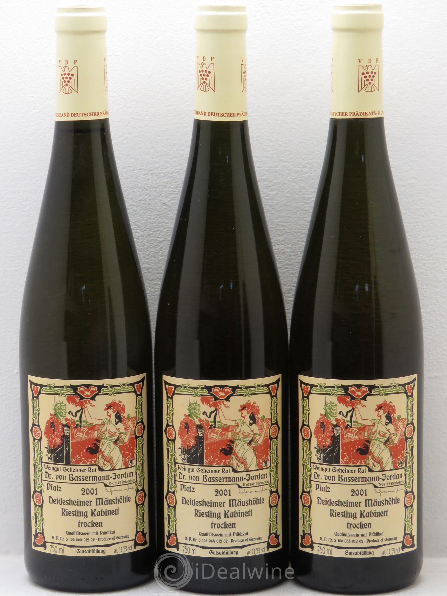 Allemagne Mosel-Saar Dr Von Basserman Jordan Riesling Kabinett Trocken (sans prix de réserve) 2001 - Posten von 3 Flaschen - 0