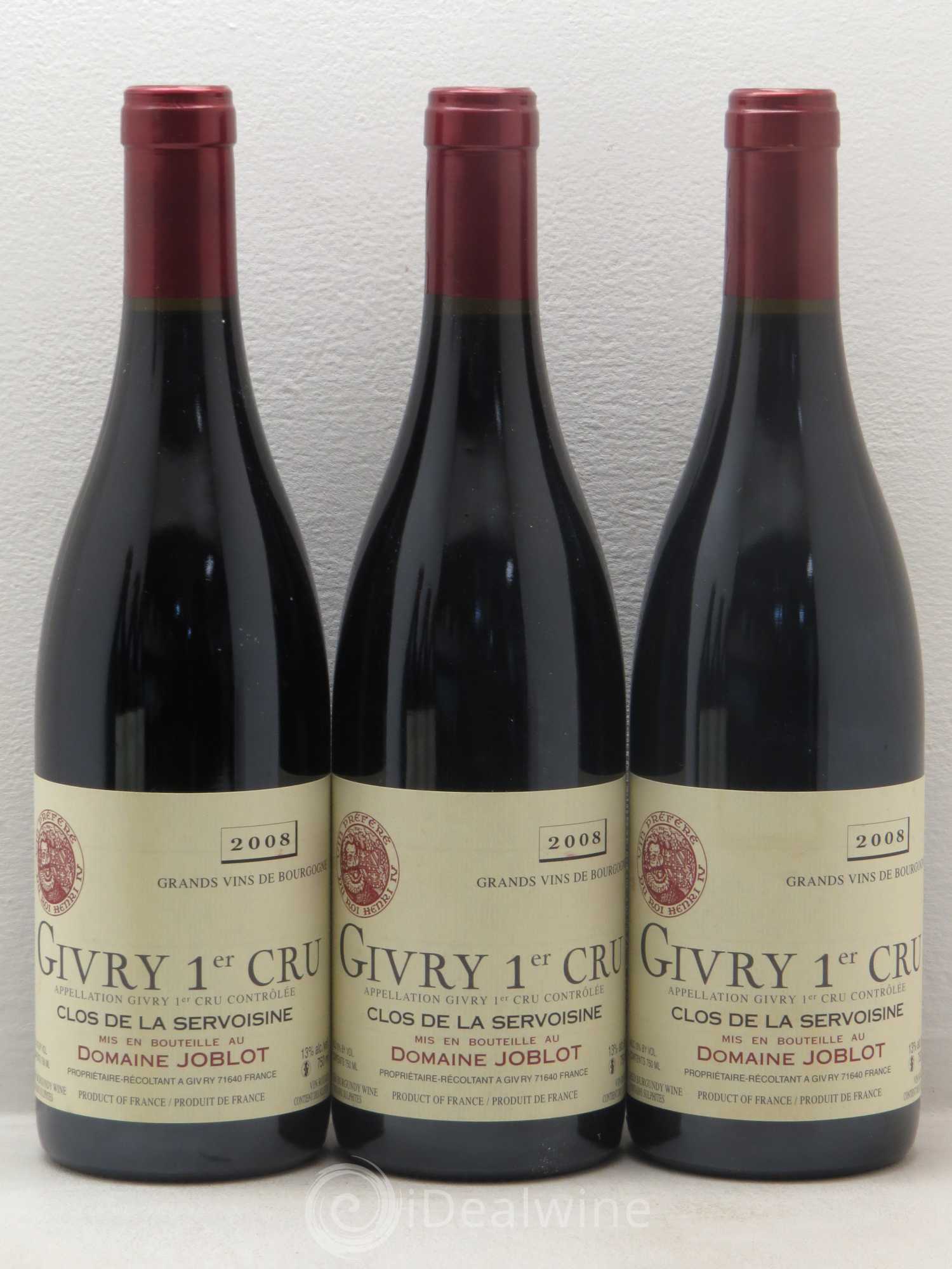 Givry 1er Cru Servoisine Joblot (Domaine) 2008 - Lot de 6 bouteilles - 1