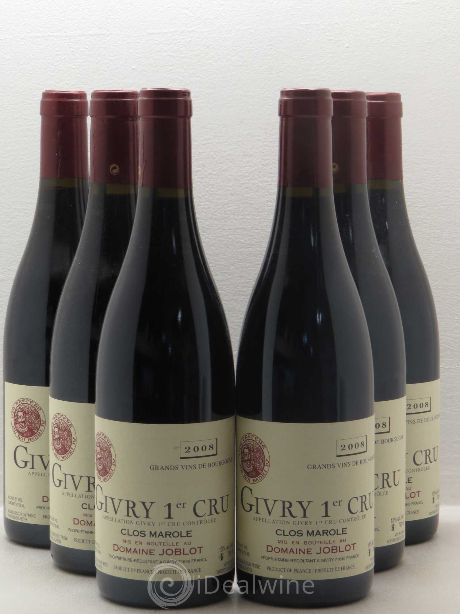 Givry 1er Cru Clos Marole Joblot (Domaine) 2008 - Lot de 6 bouteilles - 0