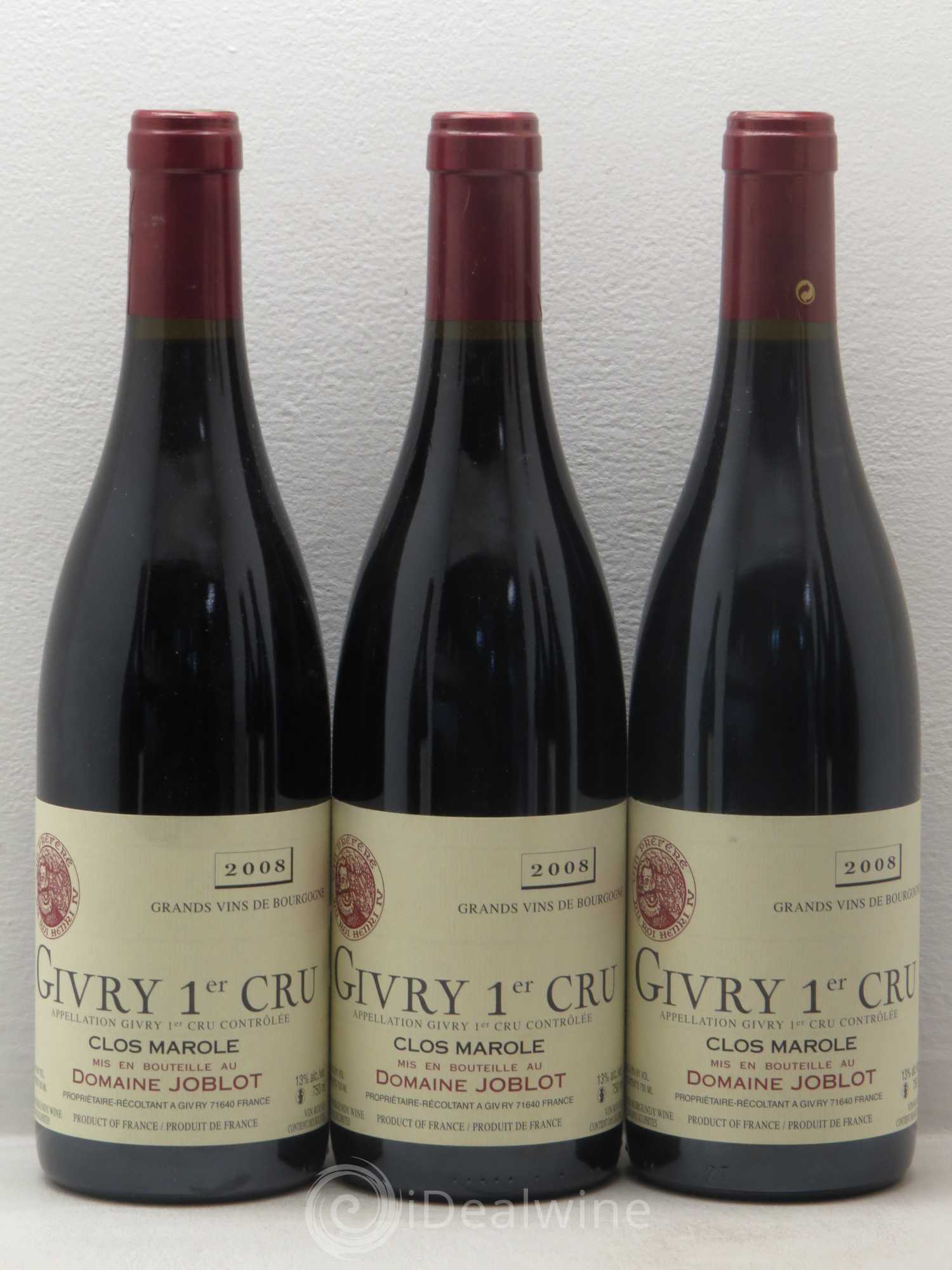 Givry 1er Cru Clos Marole Joblot (Domaine) 2008 - Lot de 6 bouteilles - 1