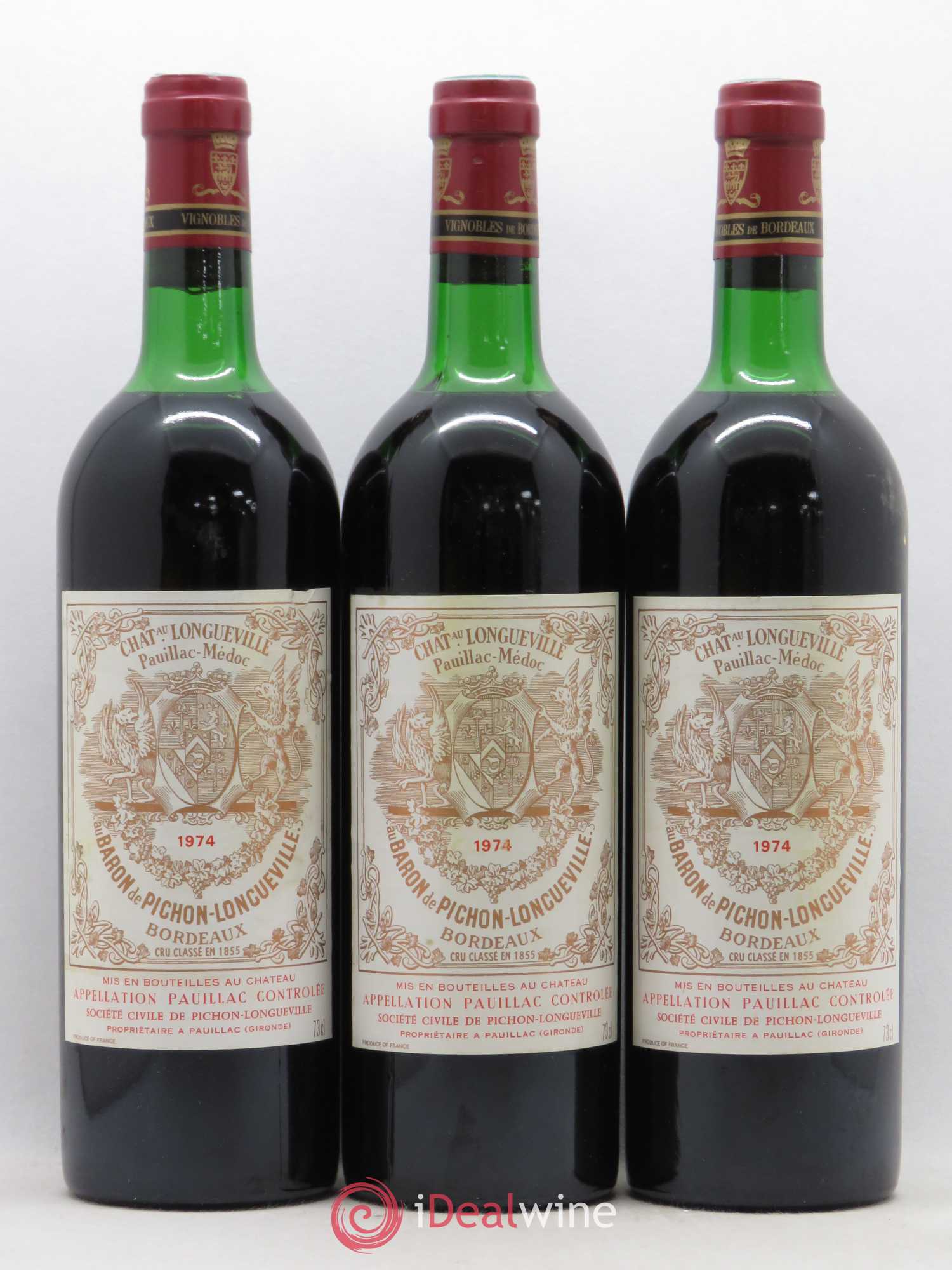 Pichon Longueville Baron 2ème Grand Cru Classé 1974 - Lot de 3 bouteilles - 0