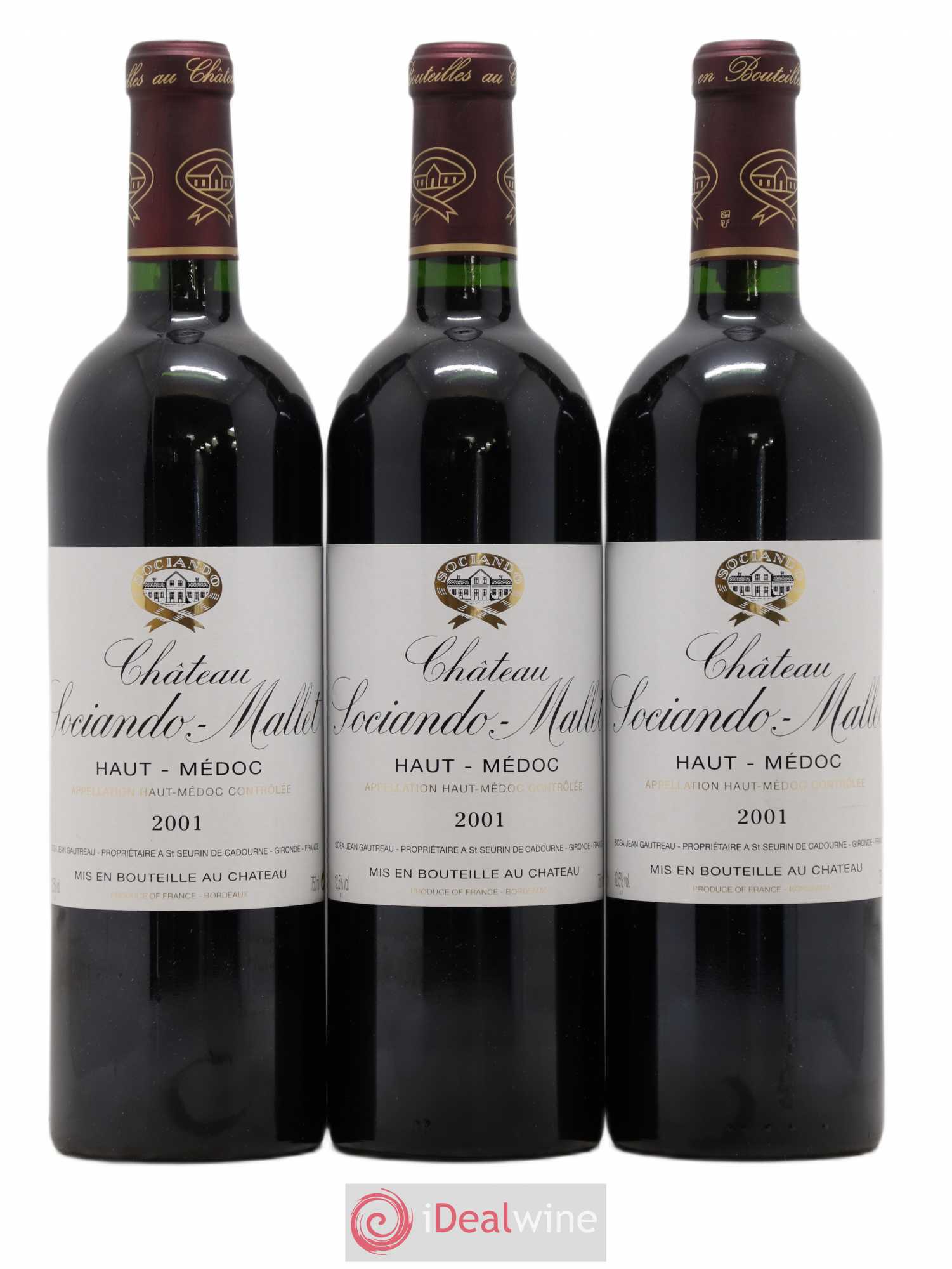 Château Sociando Mallet 2001 - Lot de 3 bouteilles - 0