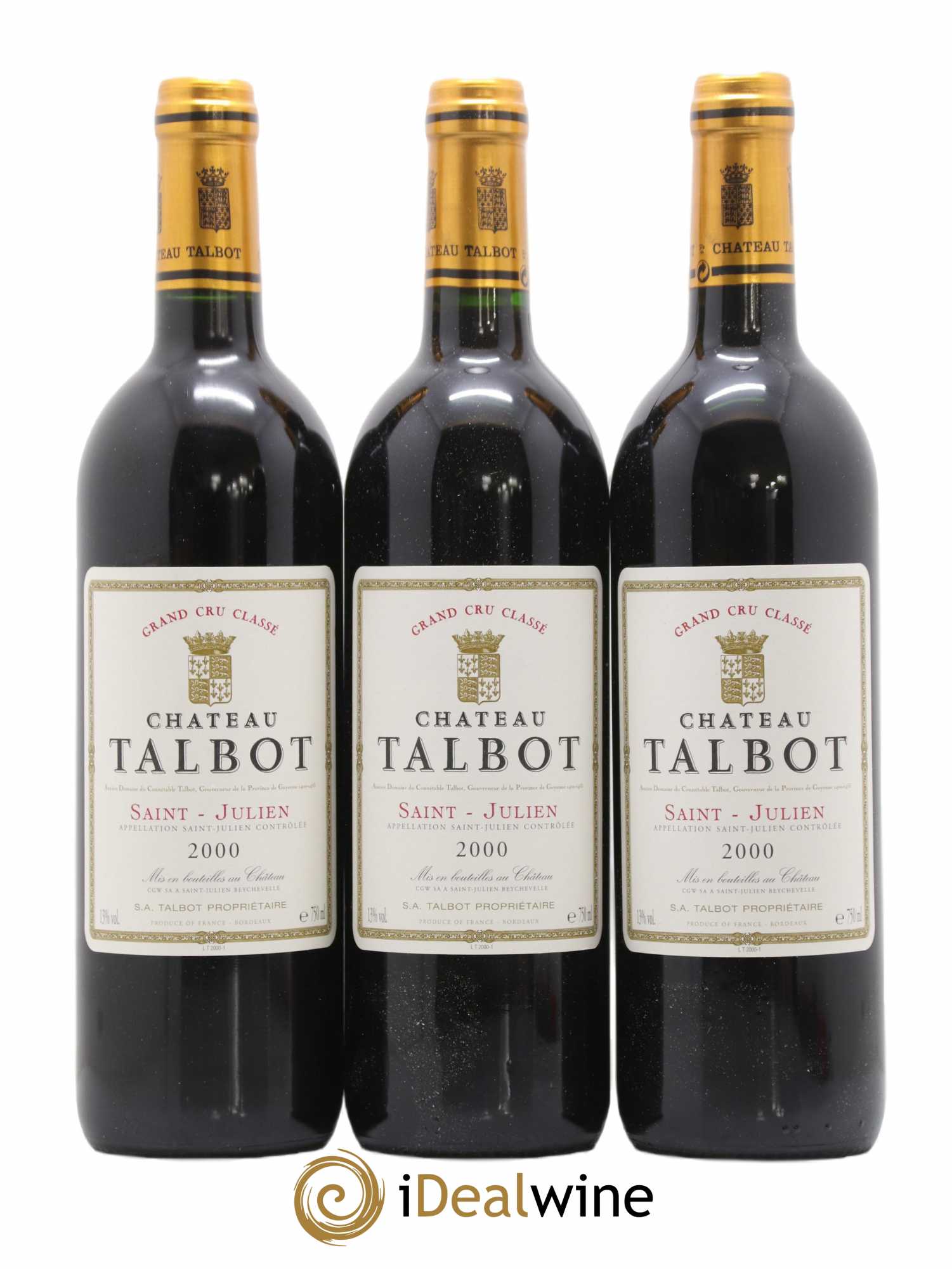 Château Talbot 4ème Grand Cru Classé 2000 - Lot de 3 bouteilles - 0