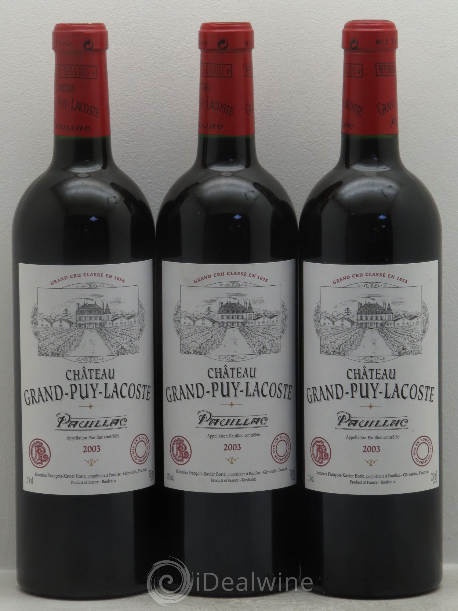 Château Grand Puy Lacoste 5ème Grand Cru Classé 2003 - Lot de 3 bouteilles - 0