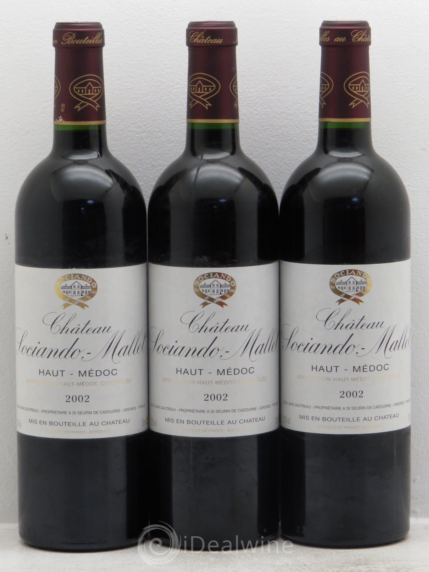 Château Sociando Mallet 2002 - Lot de 3 bouteilles - 0