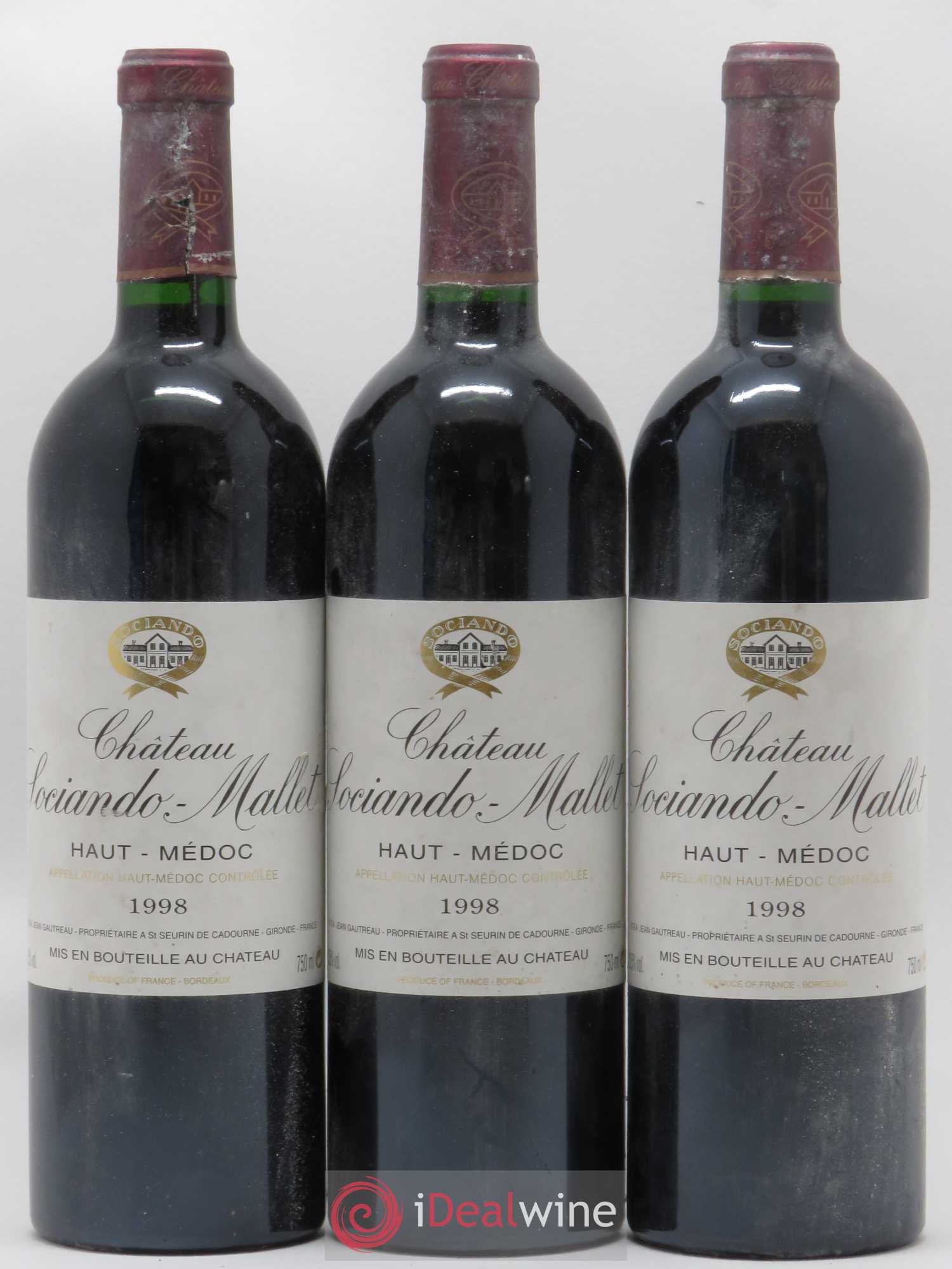 Château Sociando Mallet 1998 - Lot de 3 bouteilles - 0