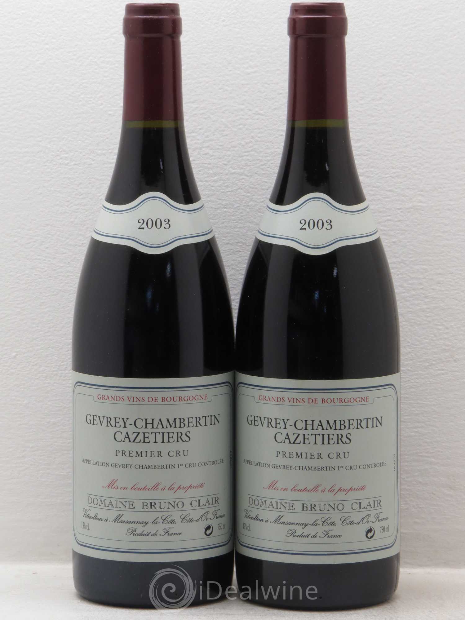 Gevrey-Chambertin 1er Cru Les Cazetiers Bruno Clair (Domaine) 2003 - Lot de 2 bouteilles - 0