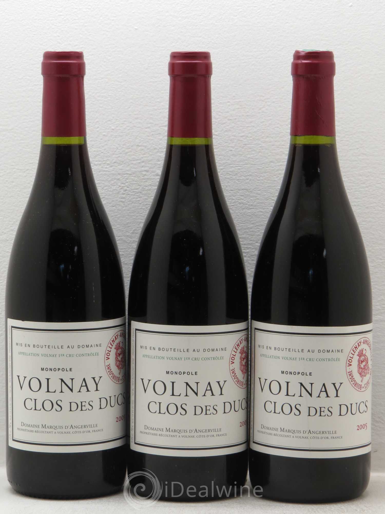 Volnay 1er Cru Clos des Ducs Marquis d'Angerville (Domaine) 2005 - Lot de 3 bouteilles - 0