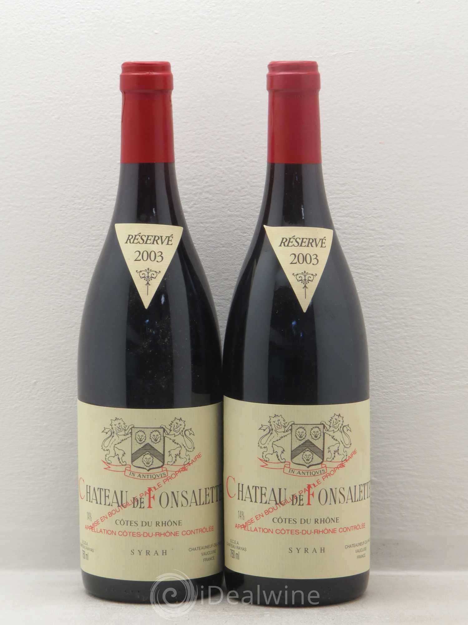 Côtes-du-Rhône Cuvée Syrah Château de Fonsalette 2003 - Lot de 2 bouteilles - 0