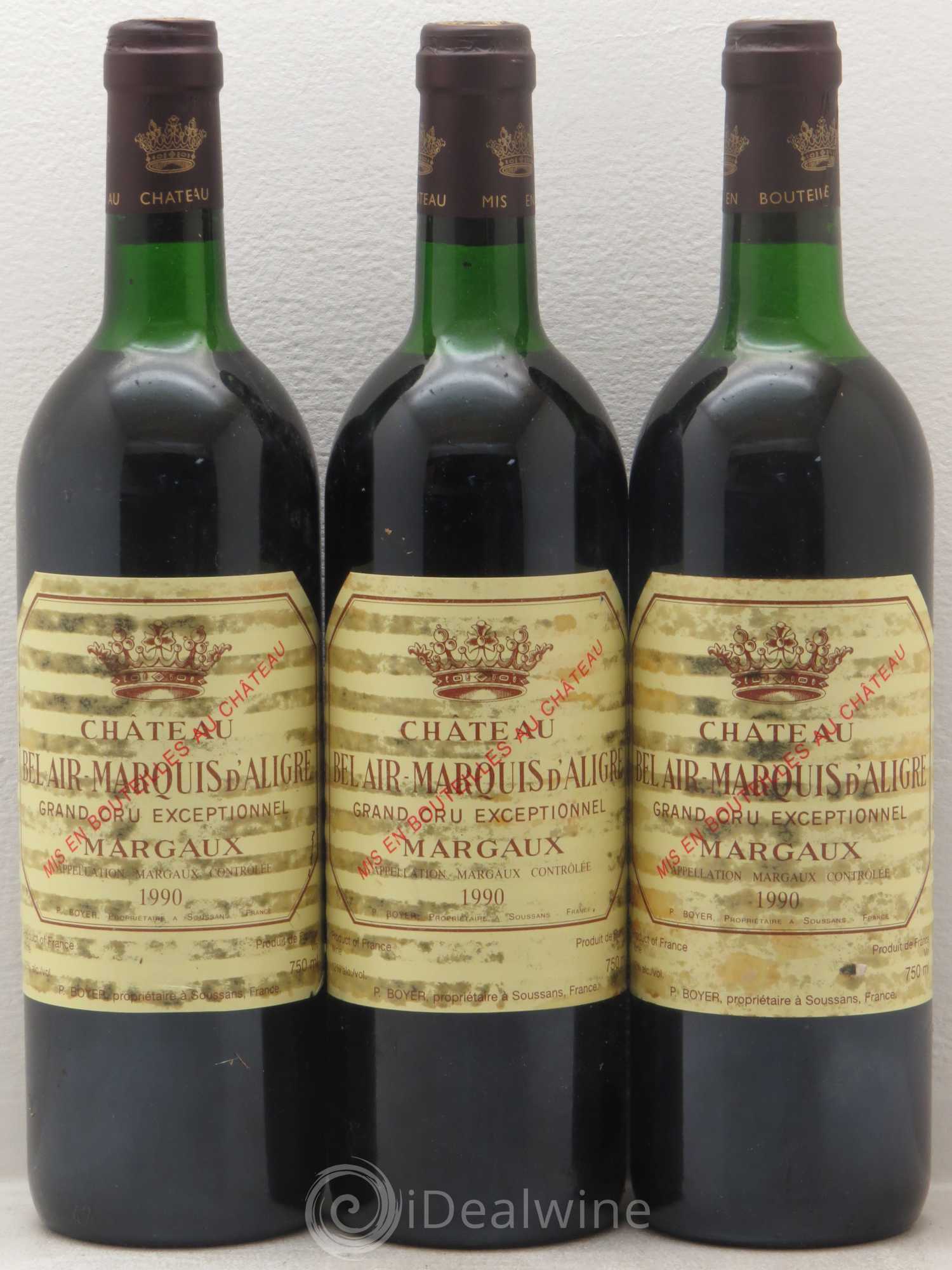 Château Bel Air Marquis d'Aligre 1990 - Lot de 3 bouteilles - 0