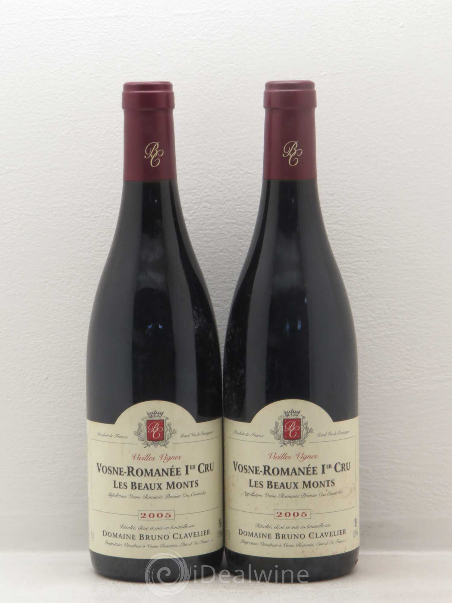 Vosne-Romanée 1er Cru Les Beaux Monts Vieilles vignes Bruno Clavelier 2005 - Lot de 2 bouteilles - 0