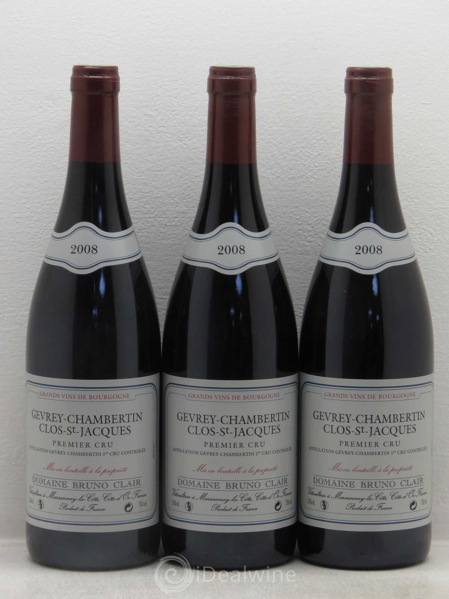 Gevrey-Chambertin 1er Cru Clos Saint-Jacques Bruno Clair (Domaine) 2008 - Lot de 3 bouteilles - 0