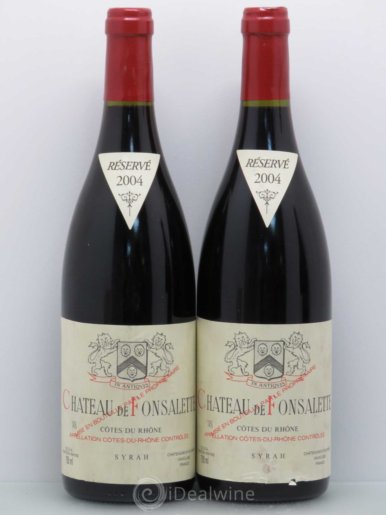 Côtes-du-Rhône Cuvée Syrah Château de Fonsalette 2004 - Lot de 2 bouteilles - 0