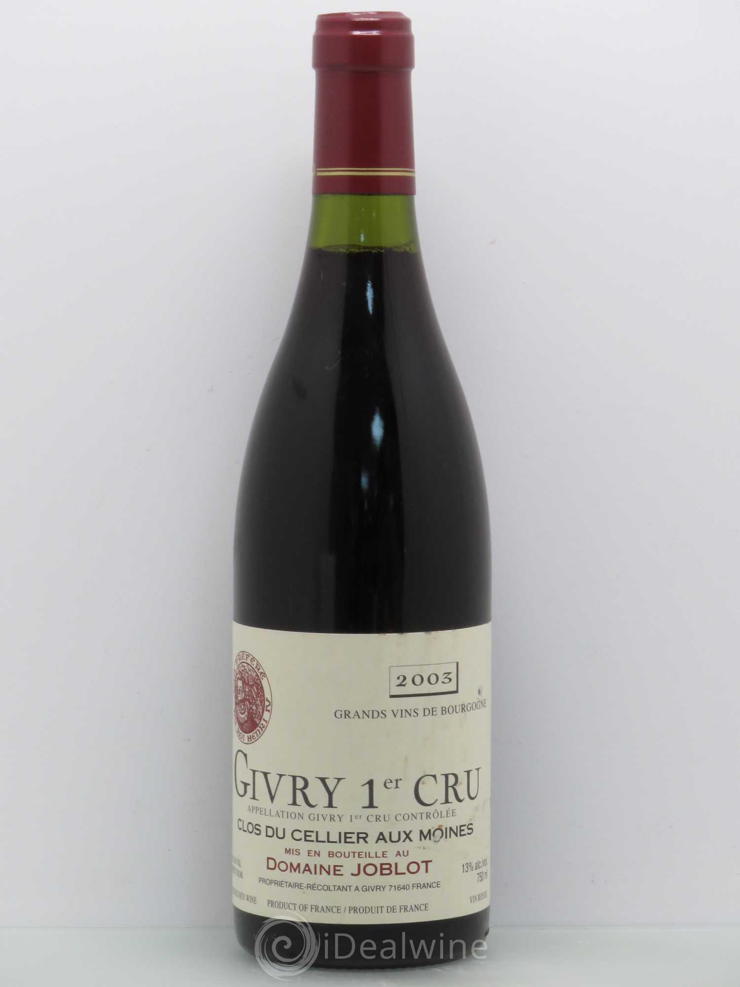 Givry 1er Cru Clos du Cellier aux Moines Joblot (Domaine) 2003 - Lot de 1 bouteille - 0
