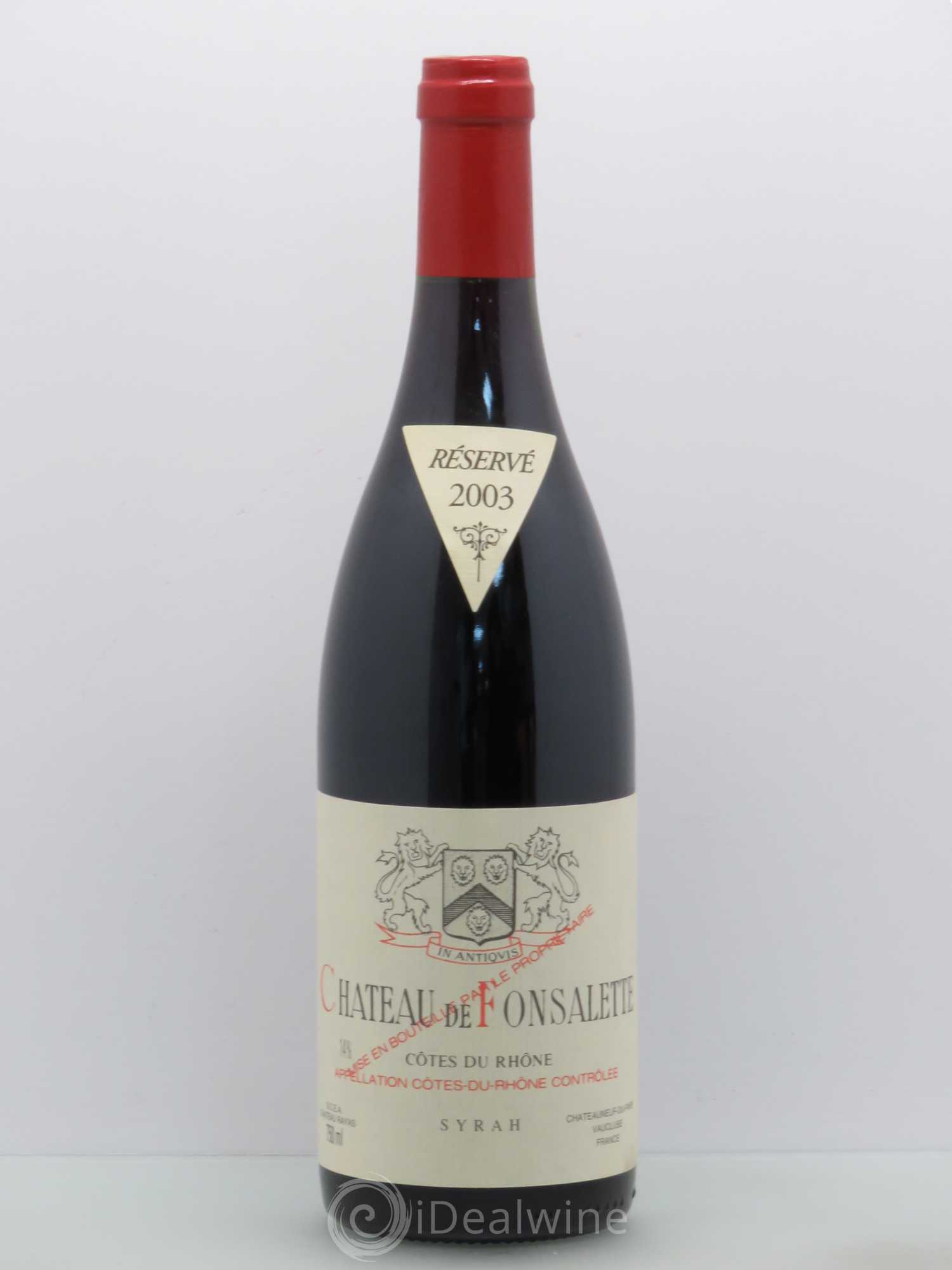 Côtes-du-Rhône Cuvée Syrah Château de Fonsalette 2003 - Lot de 1 bouteille - 0