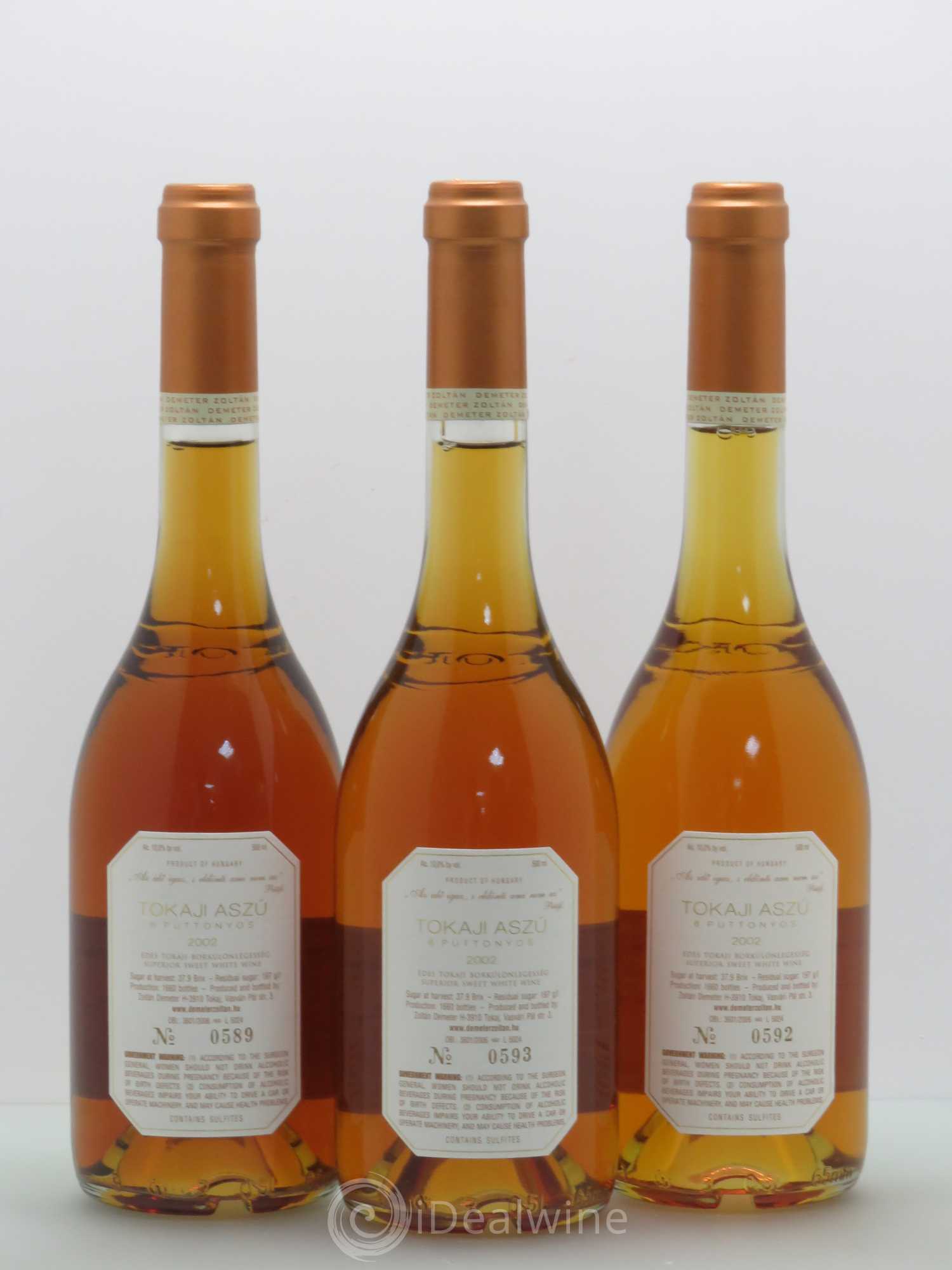 Tokaji Tokaji Aszu 6 Puttonyos Demeter Zoltan (sans prix de réserve) 2002 - Posten von 3 Flaschen - 1