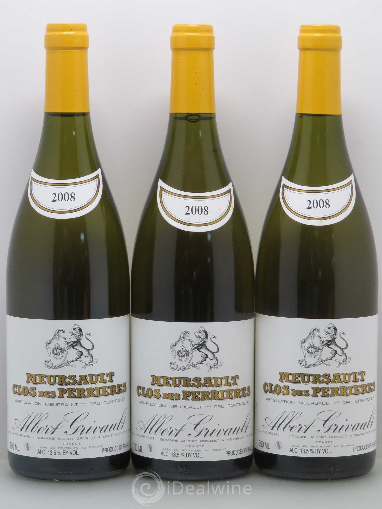Meursault 1er Cru Clos des Perrières Monopole Albert Grivault 2008 - Lot de 3 bouteilles - 0