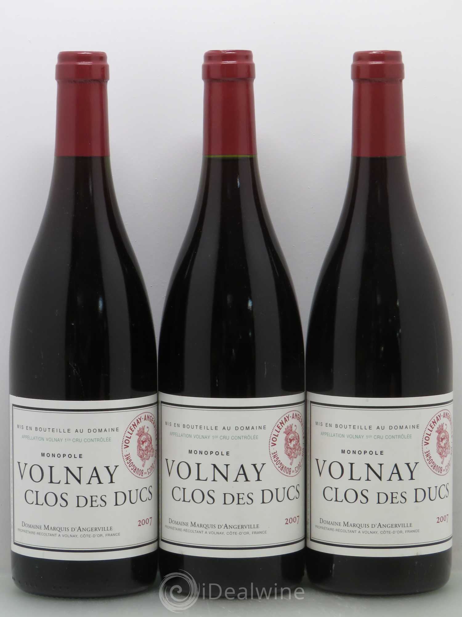 Volnay 1er Cru Clos des Ducs Marquis d'Angerville (Domaine) 2007 - Lot de 3 bouteilles - 0