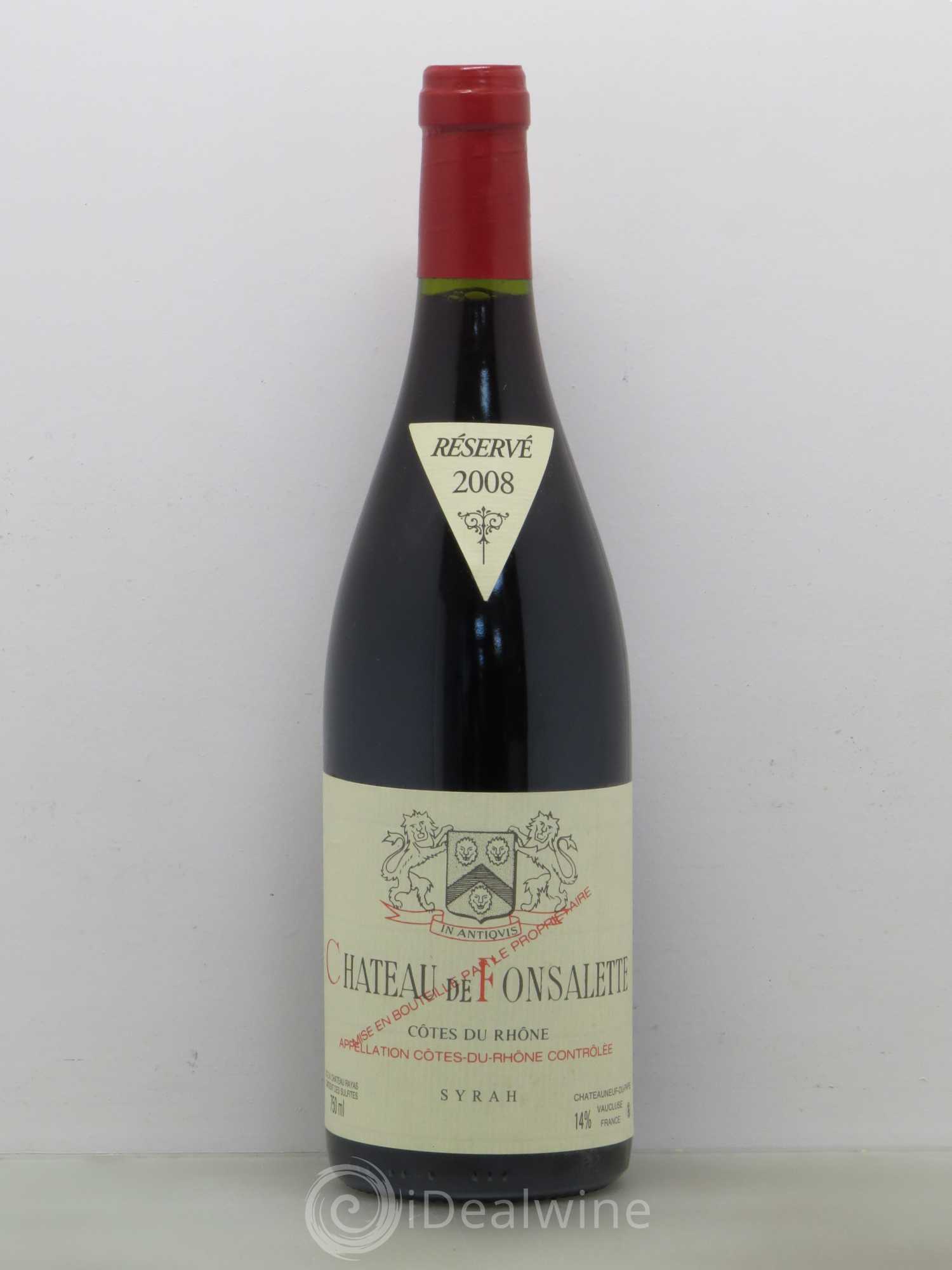 Côtes-du-Rhône Cuvée Syrah Château de Fonsalette 2008 - Lot de 1 bouteille - 0