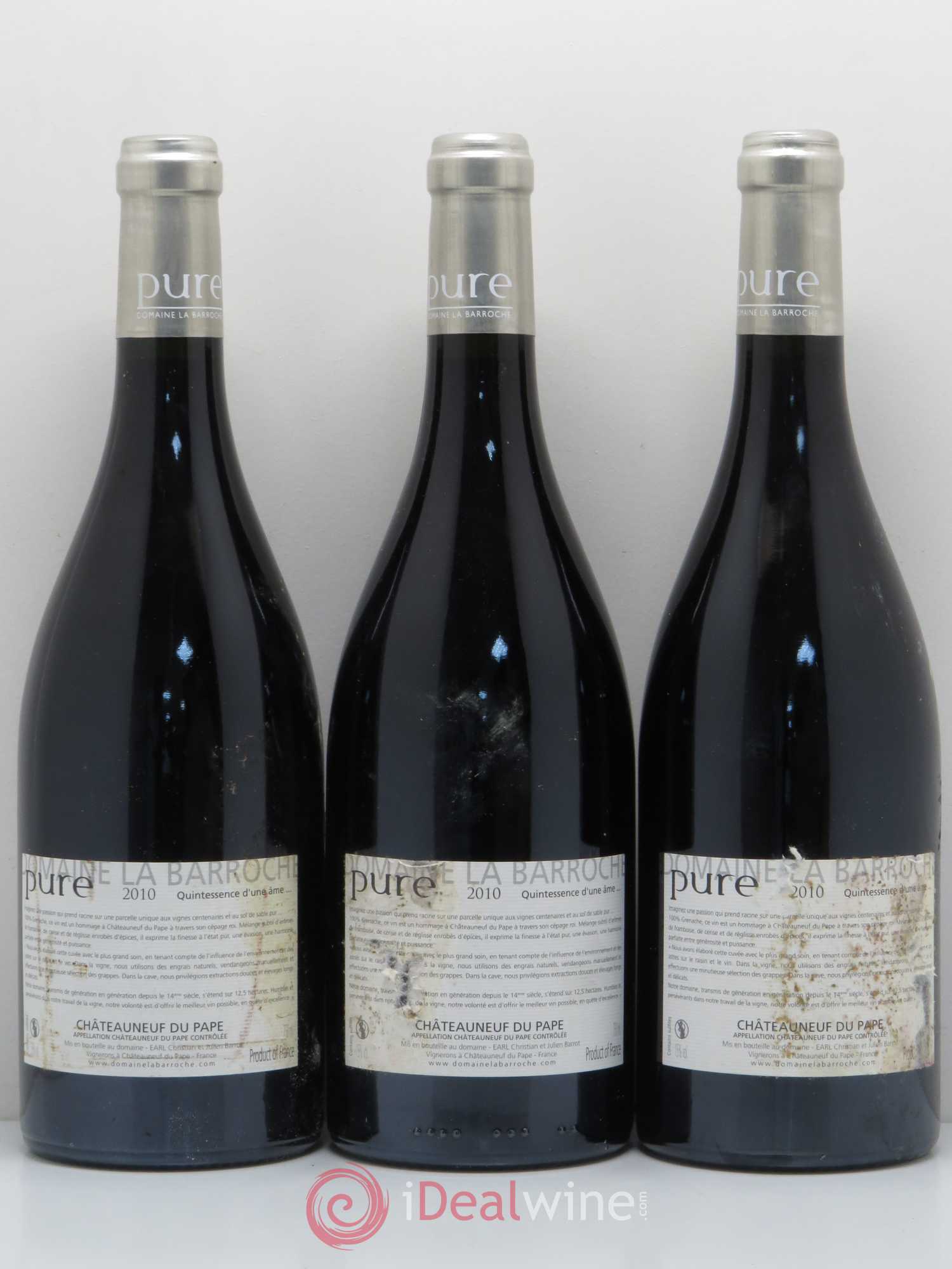 Châteauneuf-du-Pape Cuvée Pure Domaine La Barroche 2010 - Lot de 3 bouteilles - 1