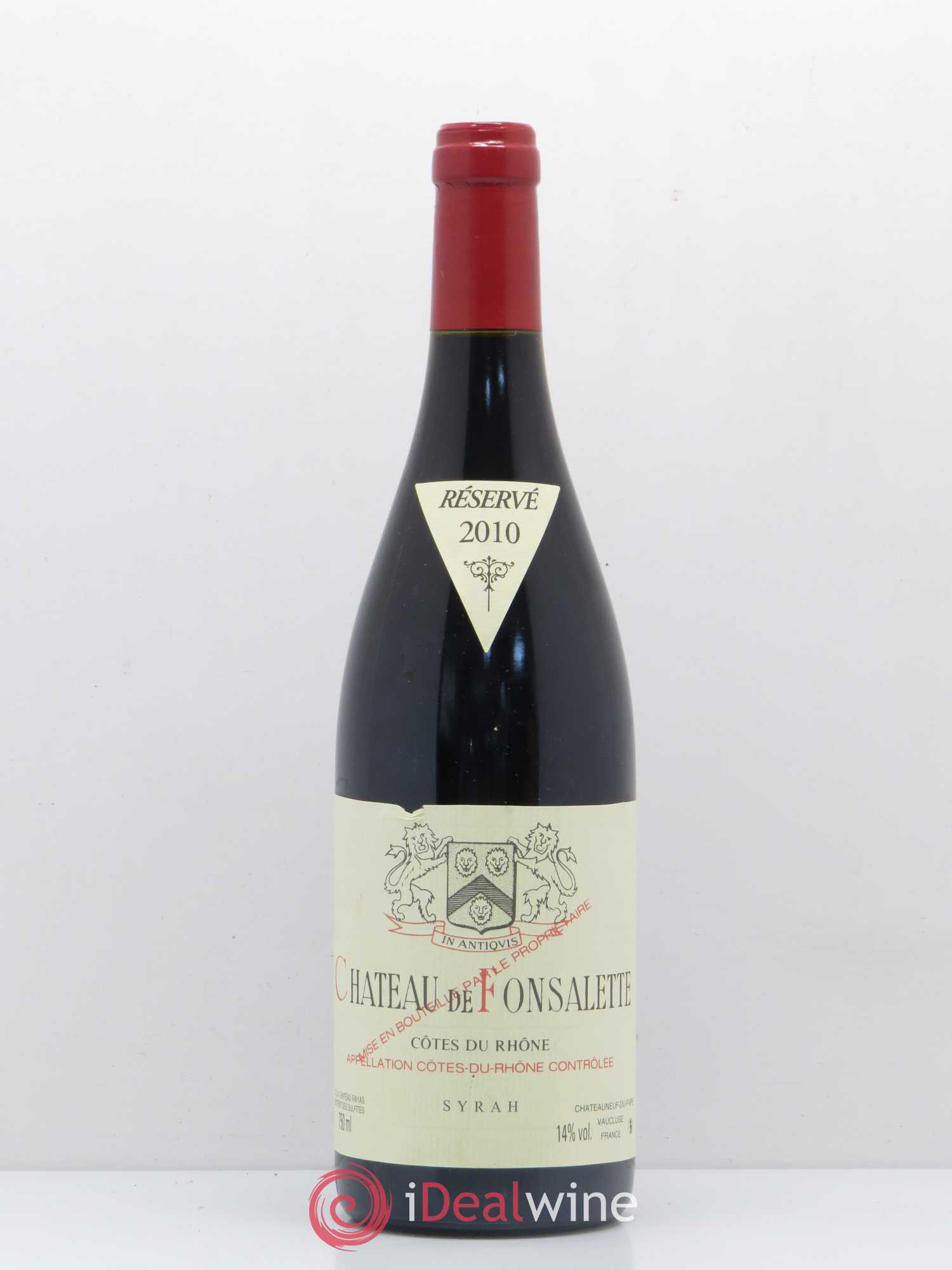 Côtes-du-Rhône Cuvée Syrah Château de Fonsalette 2010 - Lot de 1 bouteille - 0