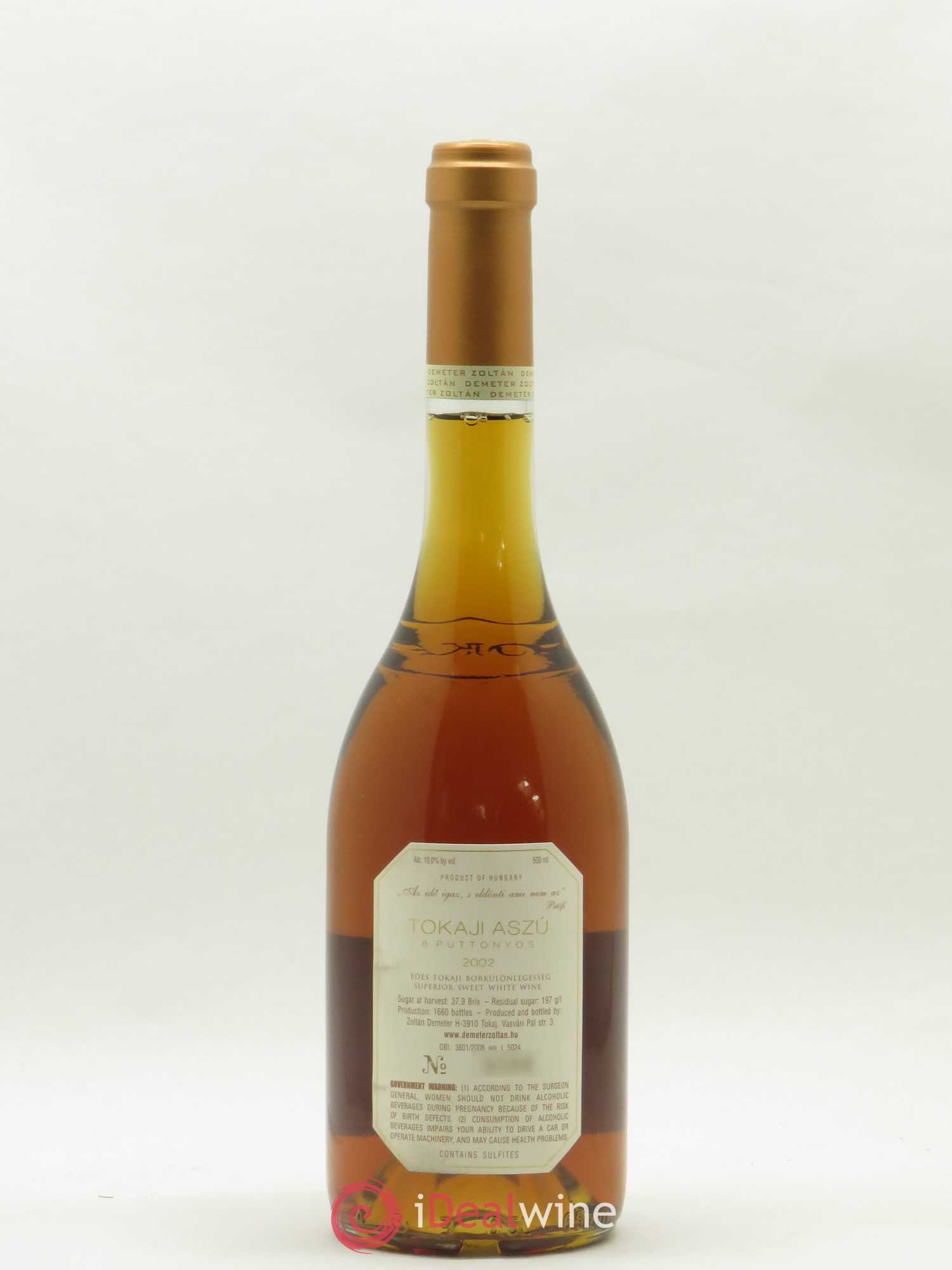 Tokaji Aszu 6 Puttonyos Demeter Zoltan 50cl 2002 - Lot of 1 bottle - 1