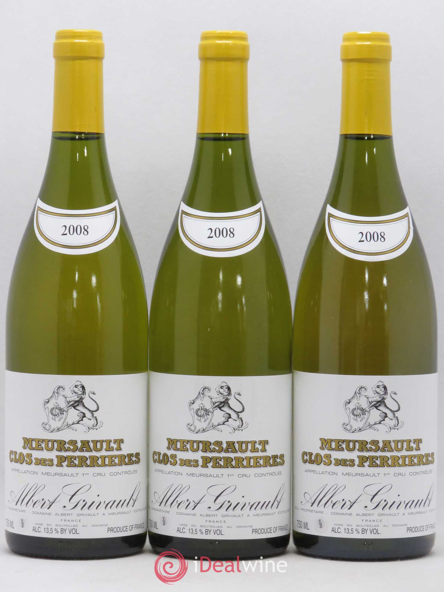 Meursault 1er Cru Clos des Perrières Monopole Albert Grivault 2008 - Lot de 3 bouteilles - 0