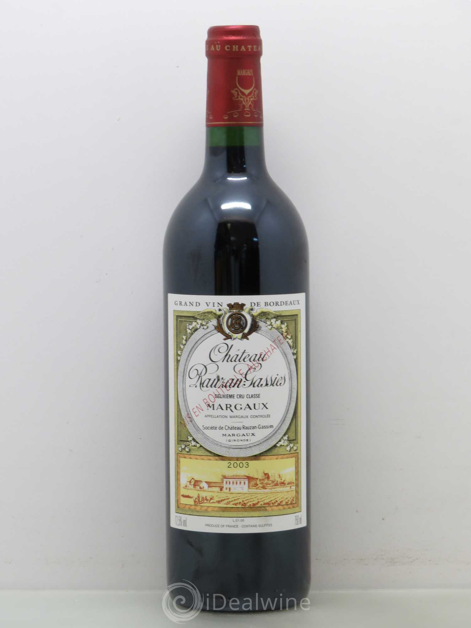 Château Rauzan-Gassies 2ème Grand Cru Classé 2003 - Lot de 1 bouteille - 0