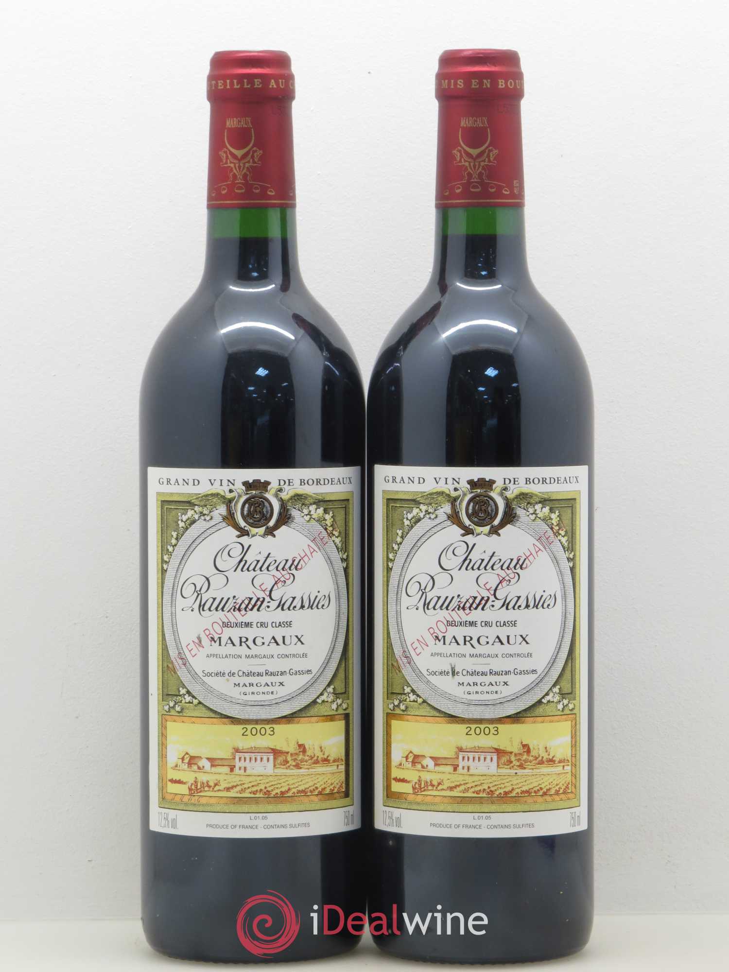 Château Rauzan-Gassies 2ème Grand Cru Classé 2003 - Lot de 2 bouteilles - 0