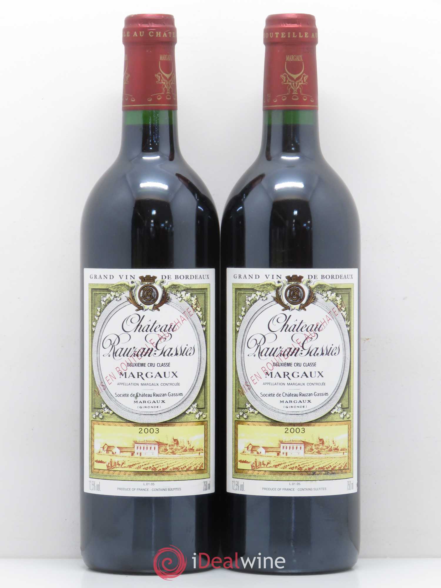Château Rauzan-Gassies 2ème Grand Cru Classé 2003 - Lot de 2 bouteilles - 0