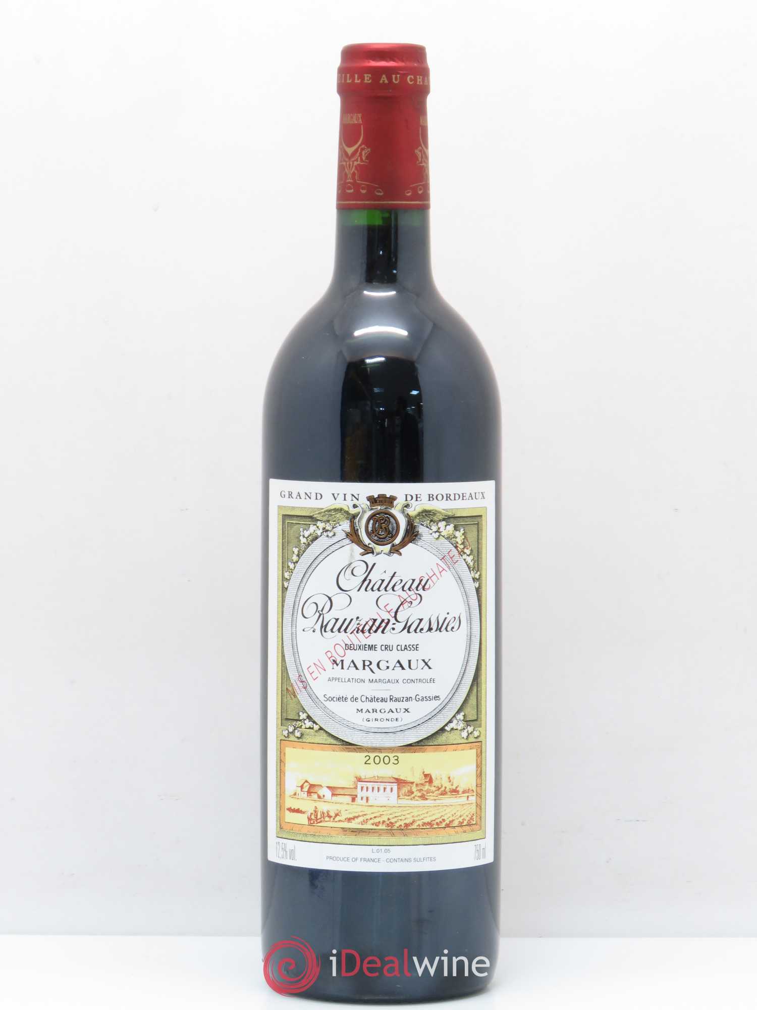 Château Rauzan-Gassies 2ème Grand Cru Classé 2003 - Lot de 1 bouteille - 0