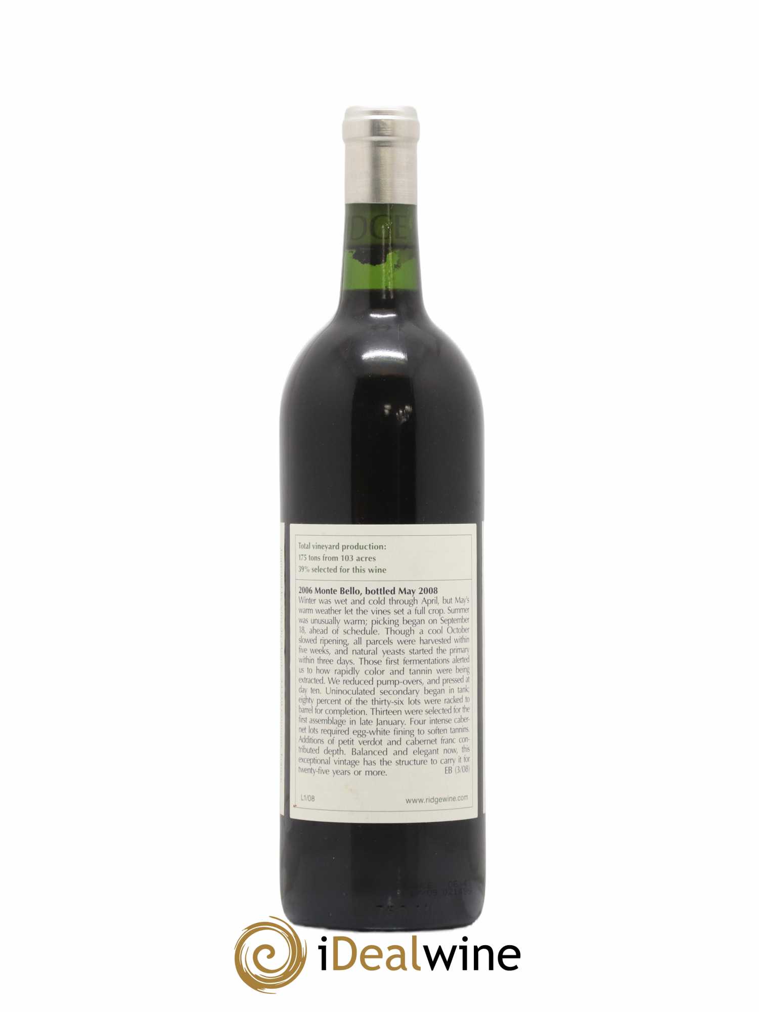 Santa Cruz Mountains Monte Bello Ridge Vineyards 2006 - Lot de 1 bouteille - 1