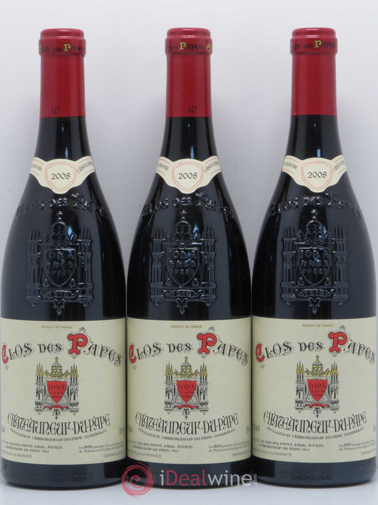 Châteauneuf-du-Pape Clos des Papes - Paul Avril 2008 - Lot de 3 bouteilles - 0