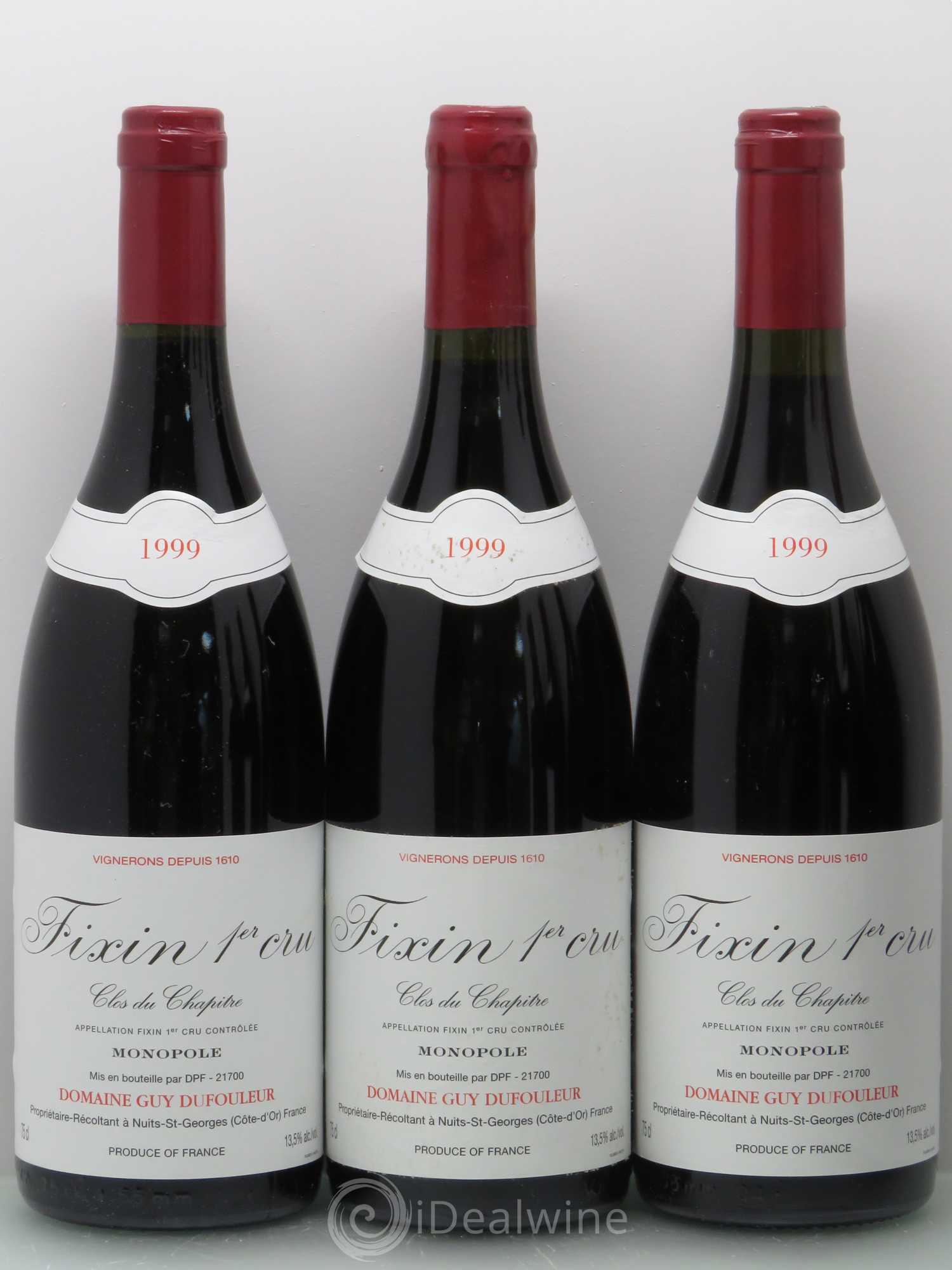 Fixin 1er Cru Clos du Chapitre - Dufouleur 1999 - Posten von 6 Flaschen - 1