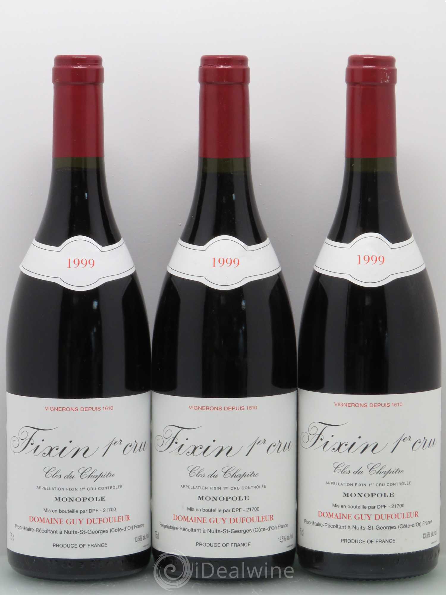 Fixin 1er Cru Clos du Chapitre - Dufouleur 1999 - Posten von 3 Flaschen - 0