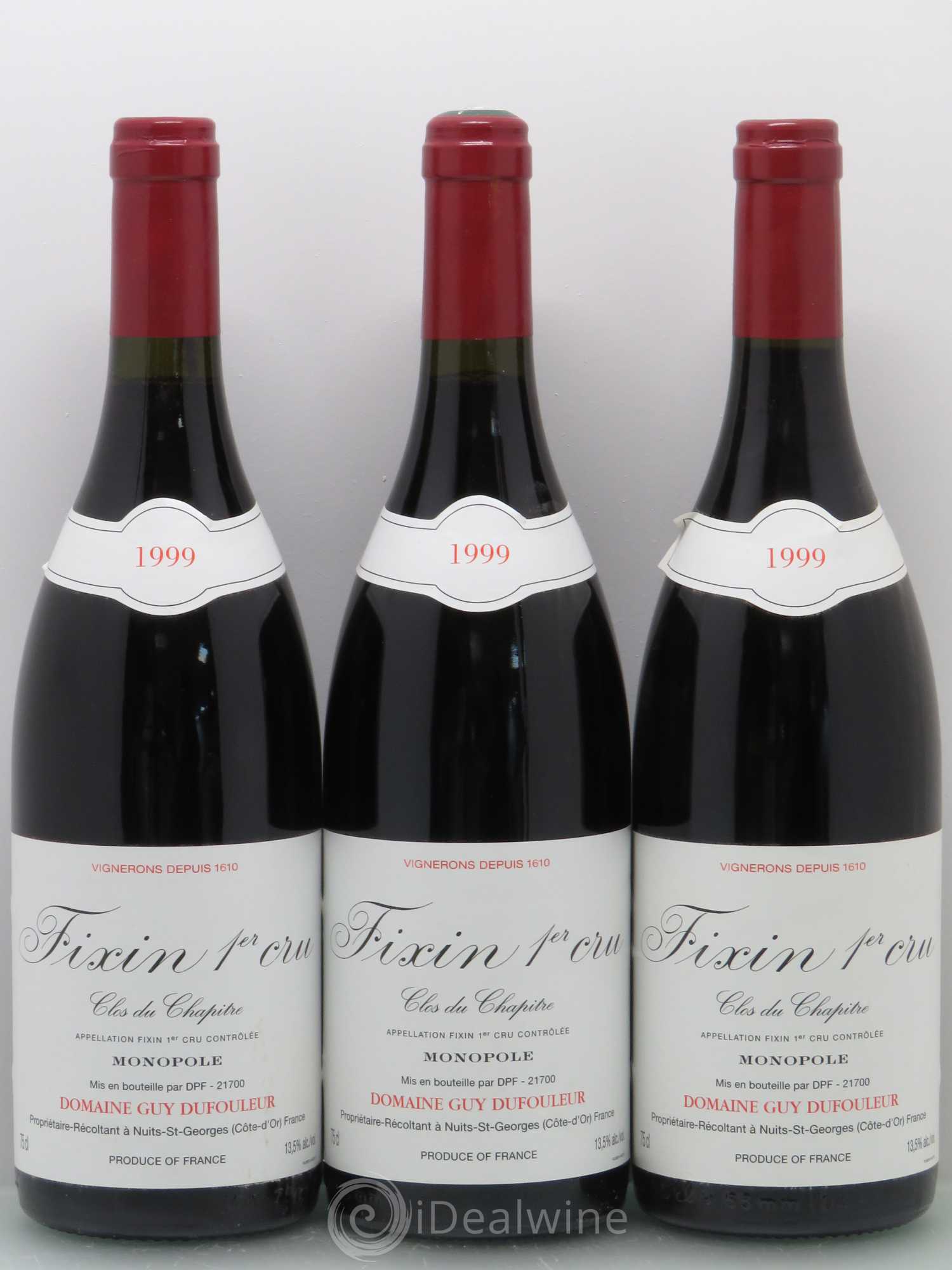 Fixin 1er Cru Clos du Chapitre - Dufouleur 1999 - Posten von 3 Flaschen - 0