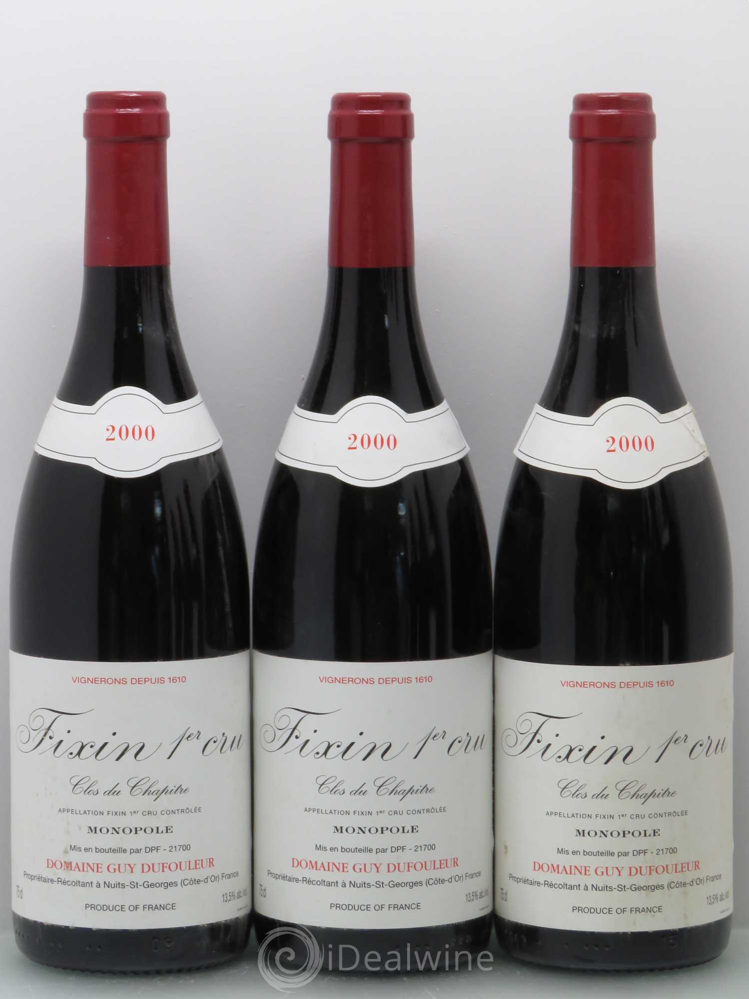 Fixin 1er Cru Clos du Chapitre - Dufouleur 2000 - Posten von 6 Flaschen - 2