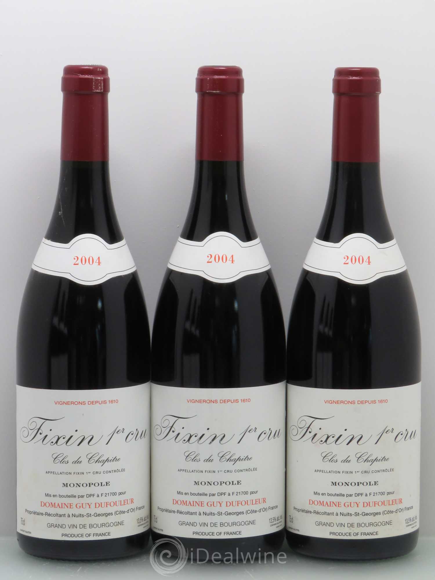 Fixin 1er Cru Clos du Chapitre - Dufouleur 2004 - Posten von 3 Flaschen - 0