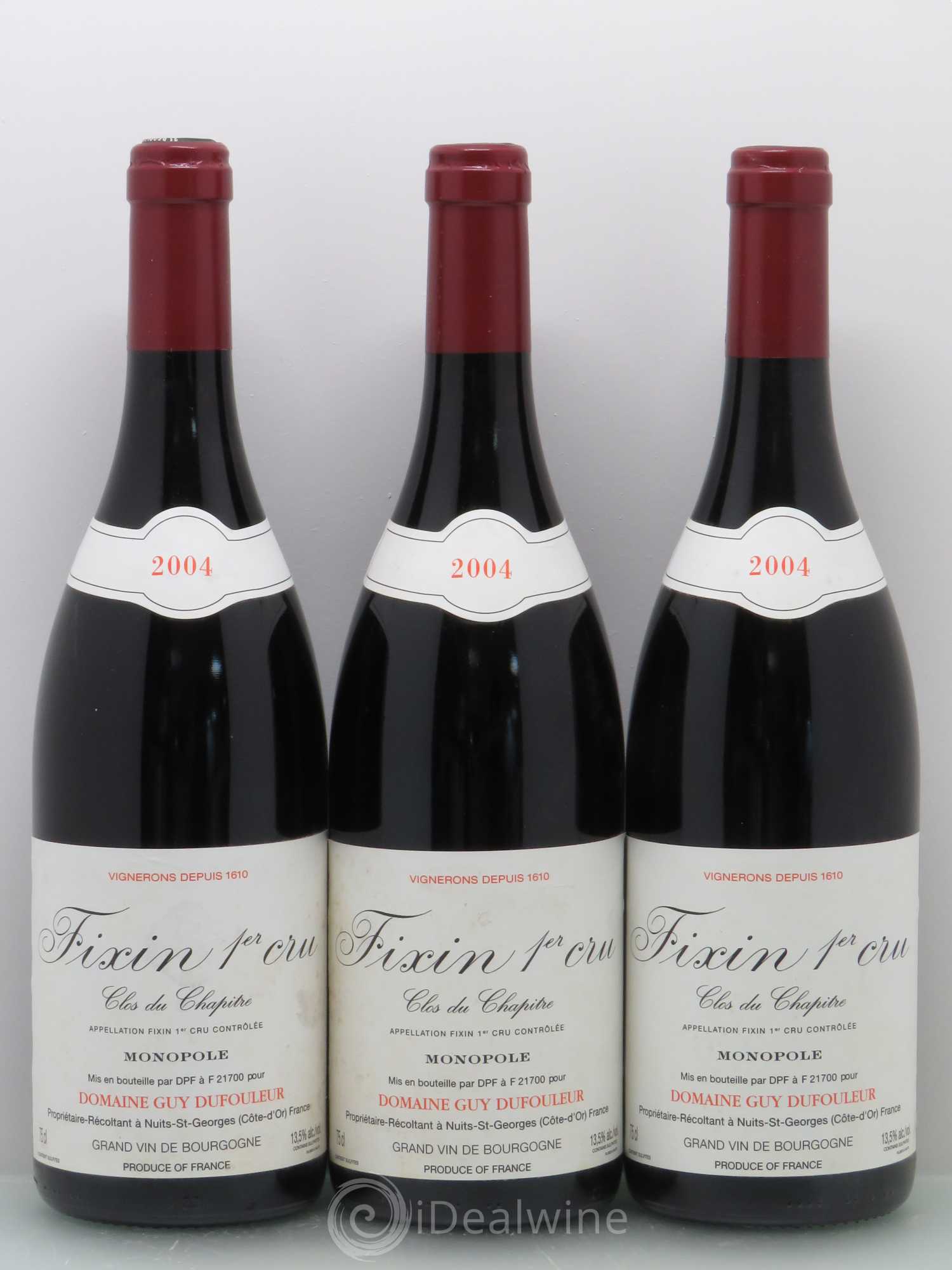 Fixin 1er Cru Clos du Chapitre - Dufouleur 2004 - Posten von 3 Flaschen - 0