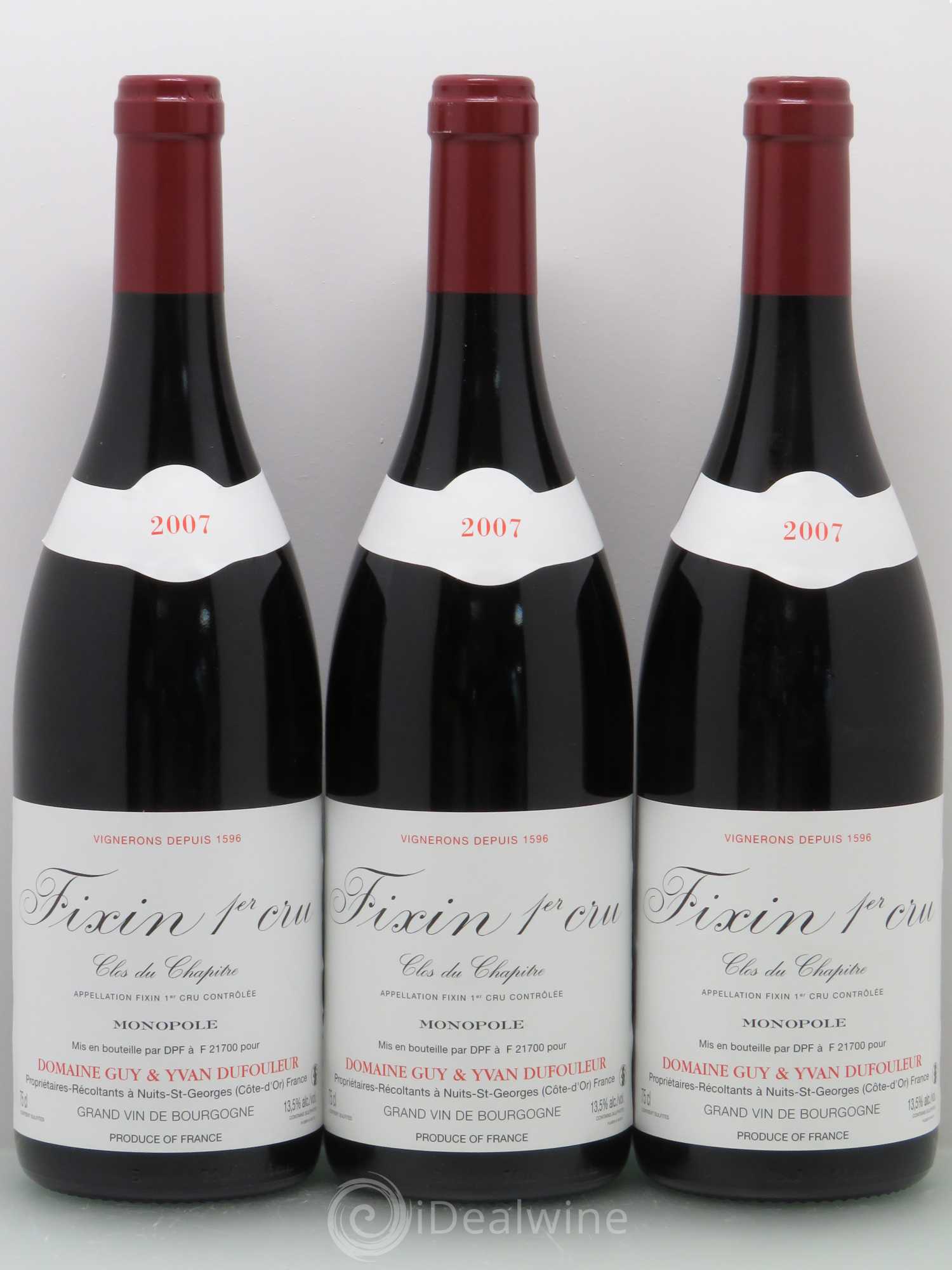 Fixin 1er Cru Clos du Chapitre - Dufouleur 2007 - Posten von 6 Flaschen - 2