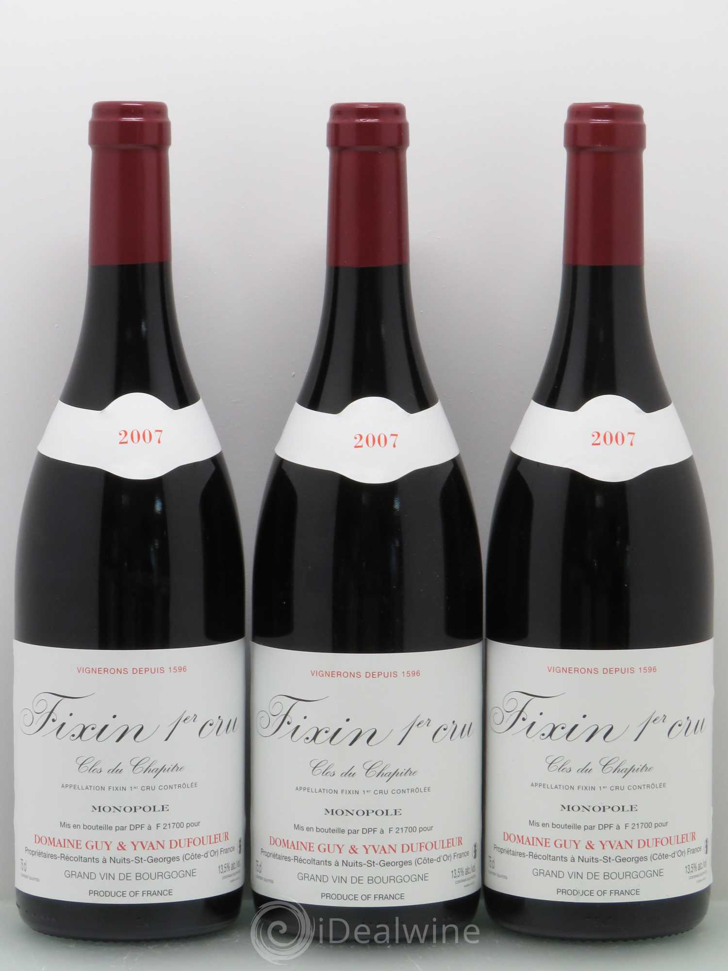 Fixin 1er Cru Clos du Chapitre - Dufouleur 2007 - Posten von 3 Flaschen - 0