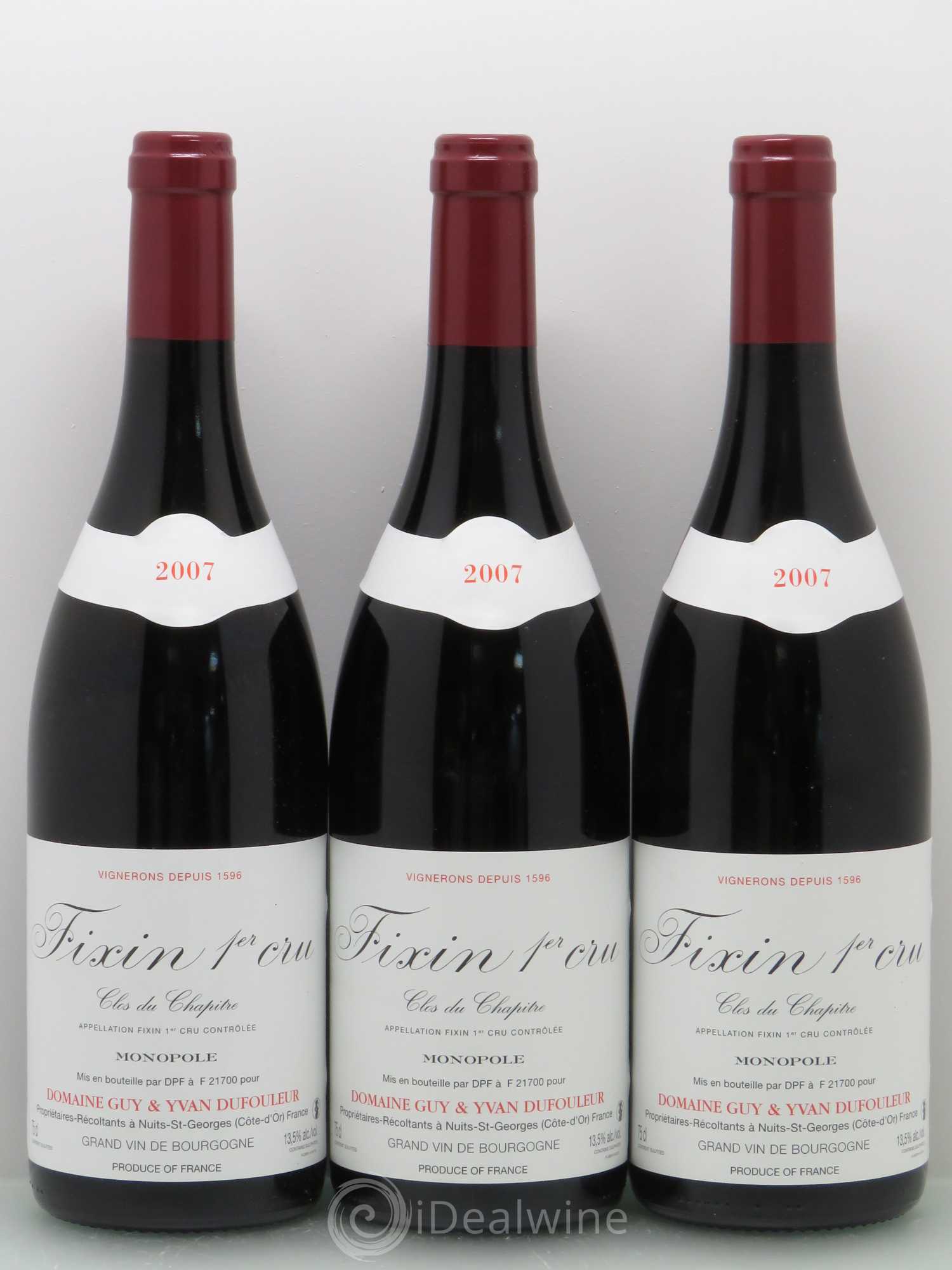 Fixin 1er Cru Clos du Chapitre - Dufouleur 2007 - Posten von 3 Flaschen - 0