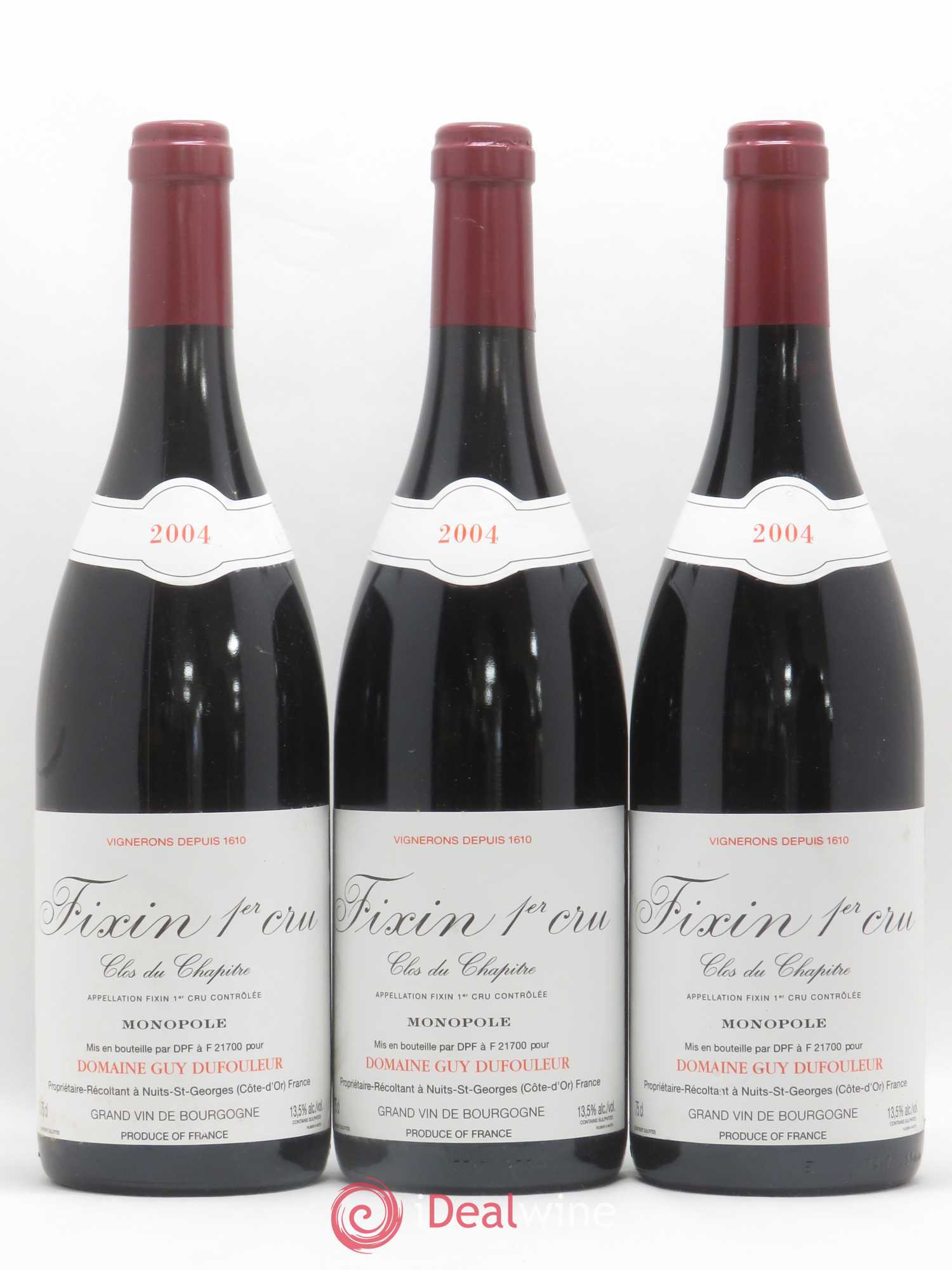 Fixin 1er Cru Clos du Chapître Domaine Guy et Yvan Dufouleur 2004 - Posten von 3 Flaschen - 0