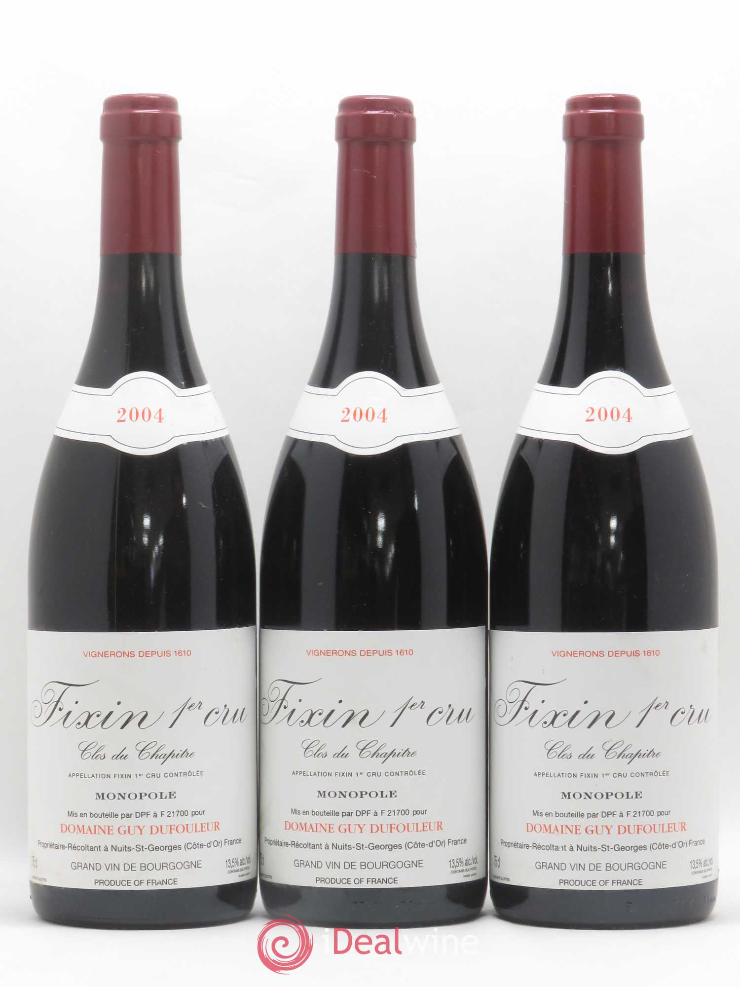 Fixin 1er Cru Clos du Chapître Domaine Guy et Yvan Dufouleur 2004 - Posten von 3 Flaschen - 0