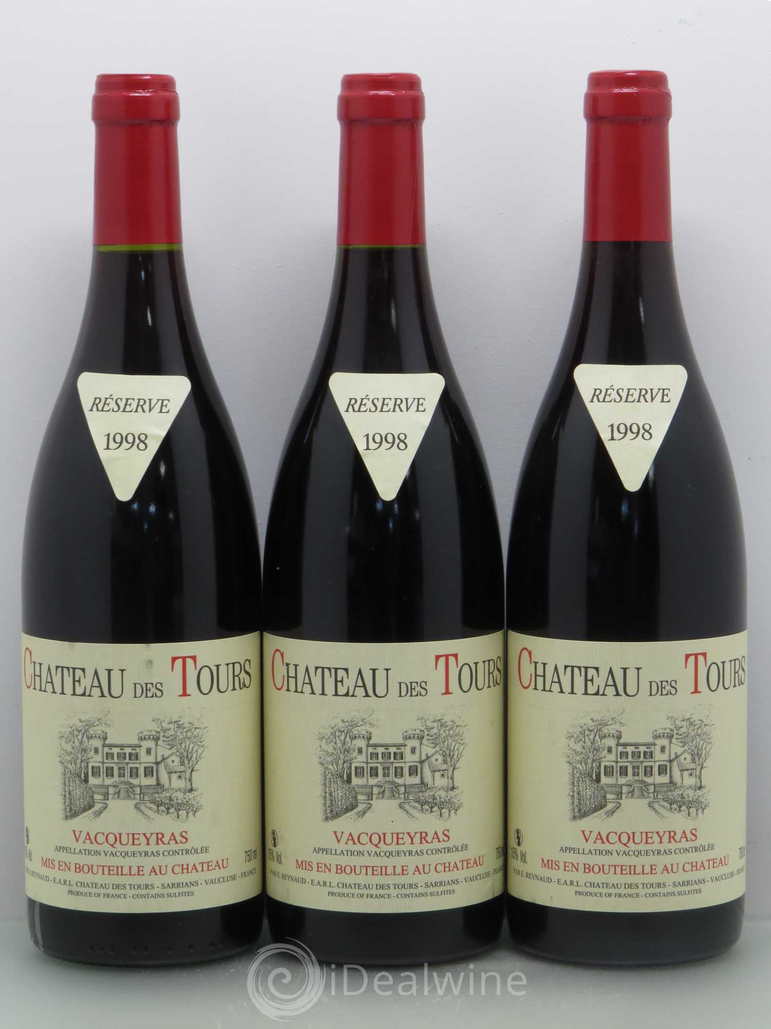 Vacqueyras Château des Tours Emmanuel Reynaud 1998 - Lot de 3 bouteilles - 0