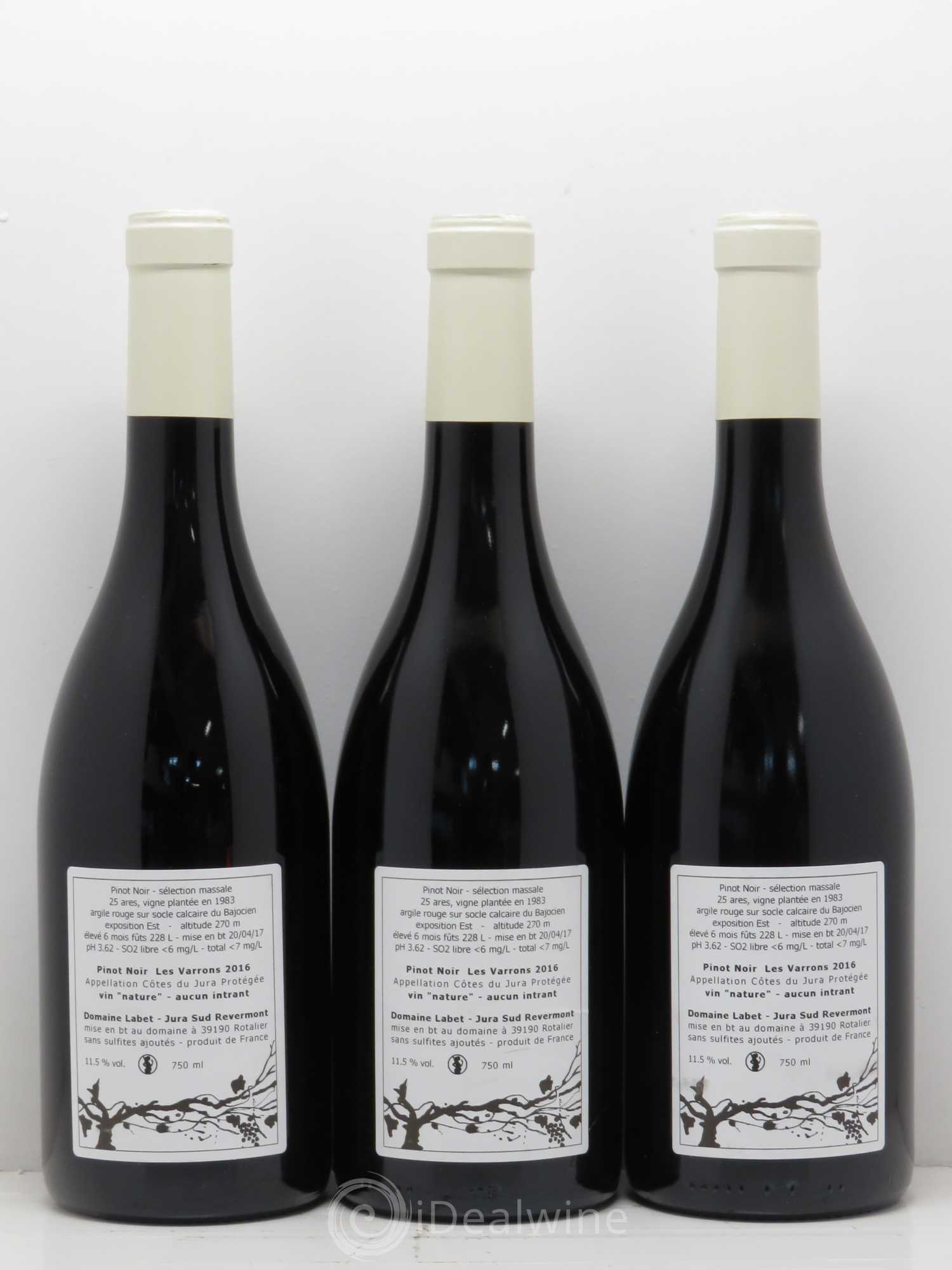 Divers Jura Pinot Noir Les Varrons - Labet 2016 - Posten von 3 Flaschen - 1