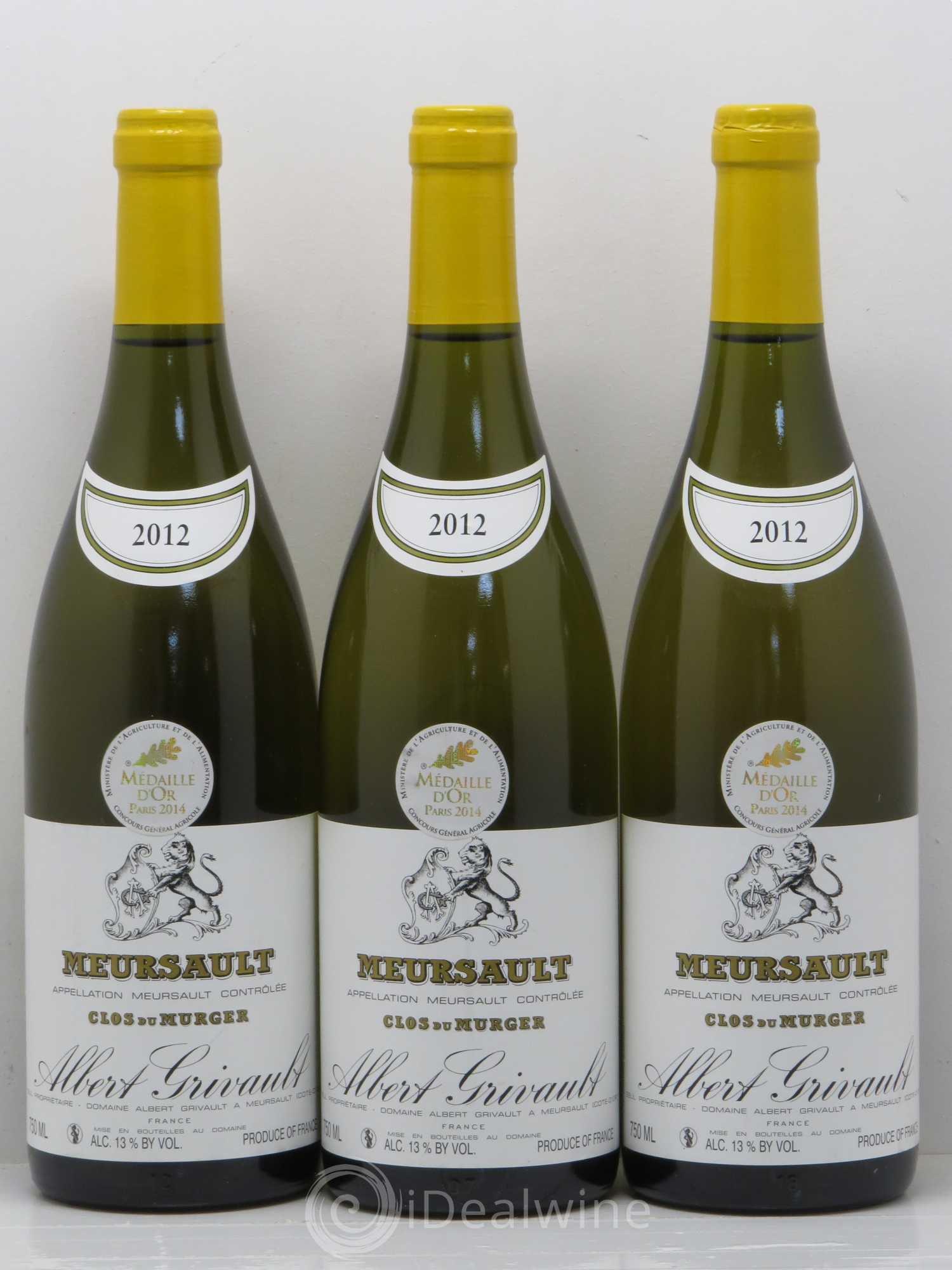 Meursault Clos du Murger Albert Grivault 2012 - Lot de 3 bouteilles - 0