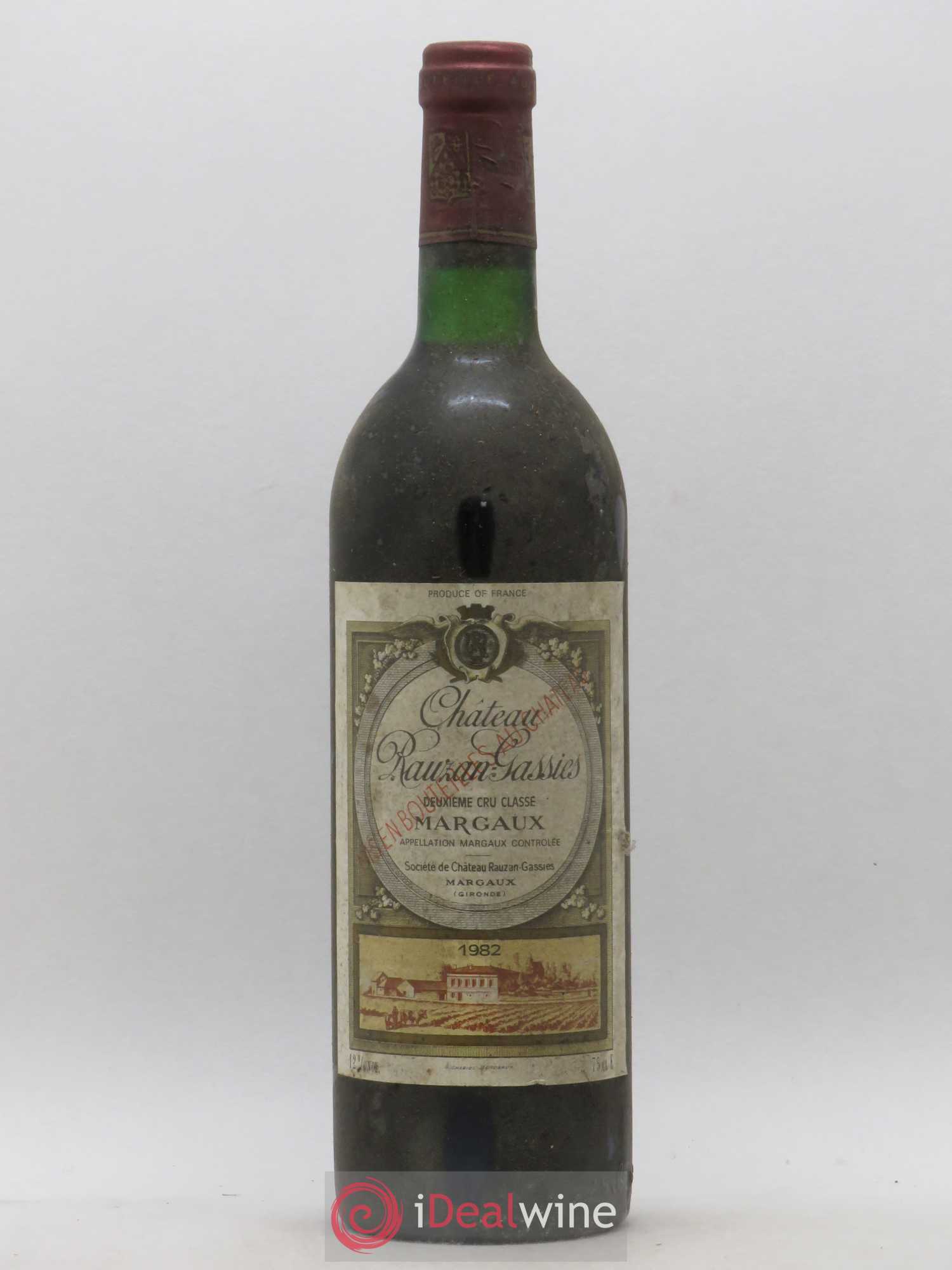 Château Rauzan-Gassies 2ème Grand Cru Classé 1982 - Lot de 1 bouteille - 0