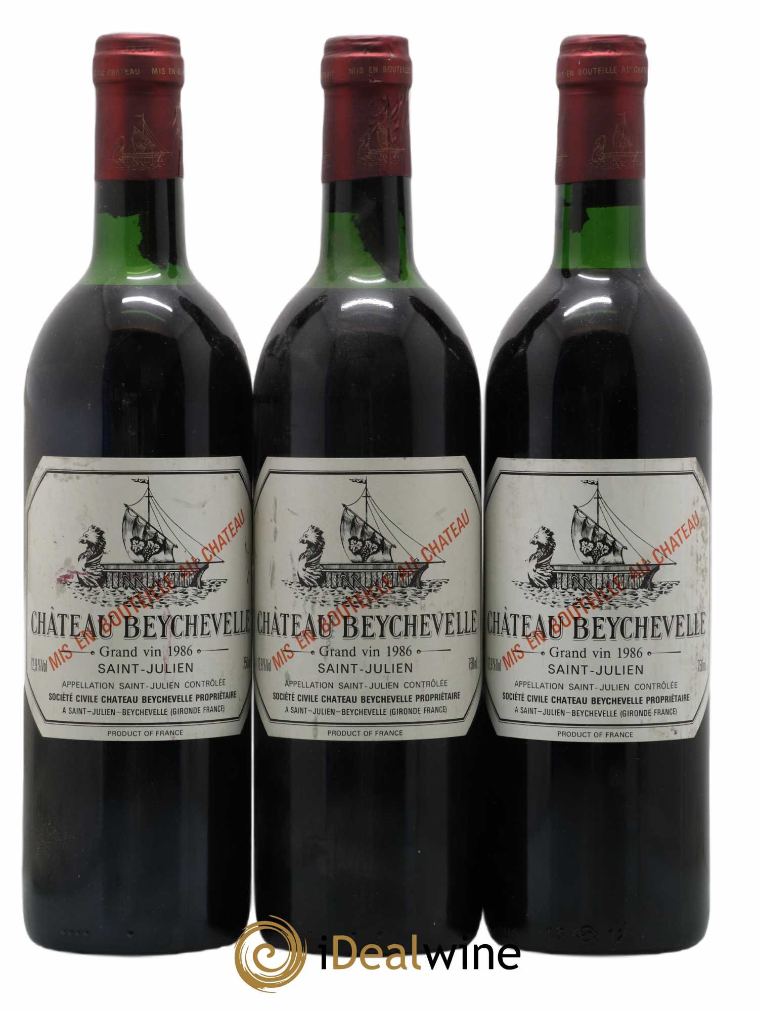 Château Beychevelle 4ème Grand Cru Classé 1986 - Lot de 3 bouteilles - 0